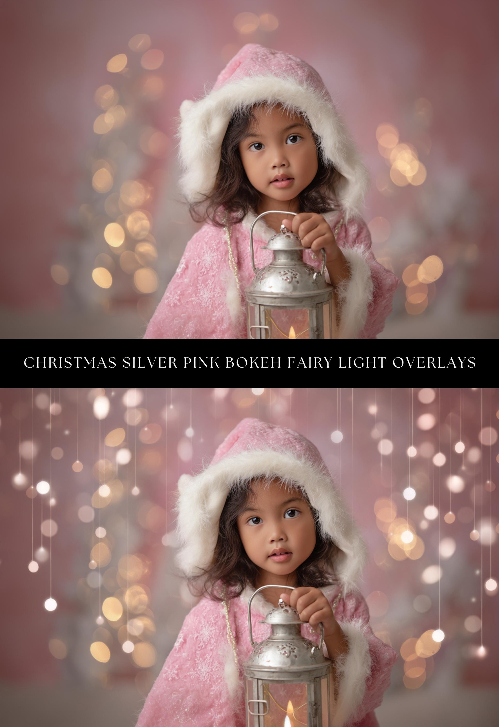 Christmas Silver Pink Bokeh Photo Overlays