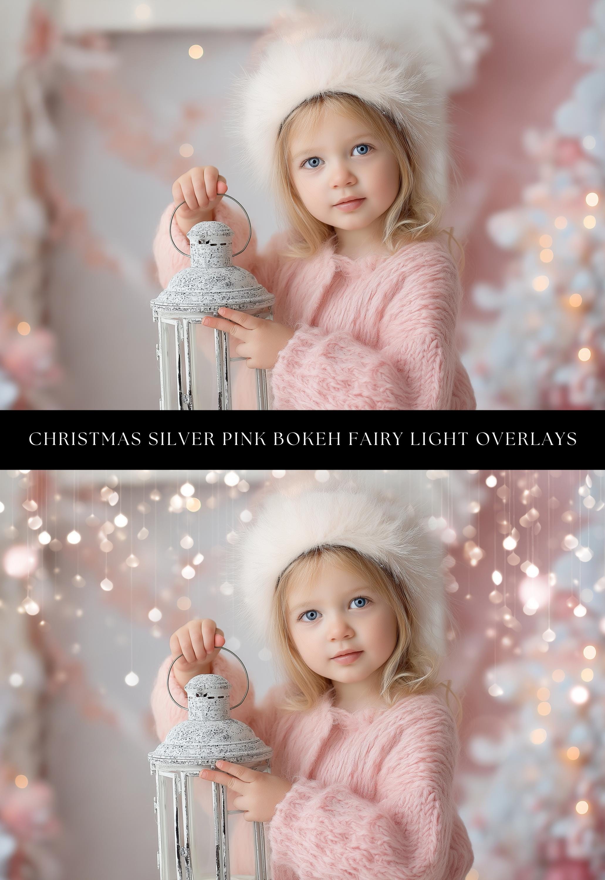 Christmas Silver Pink Bokeh Photo Overlays