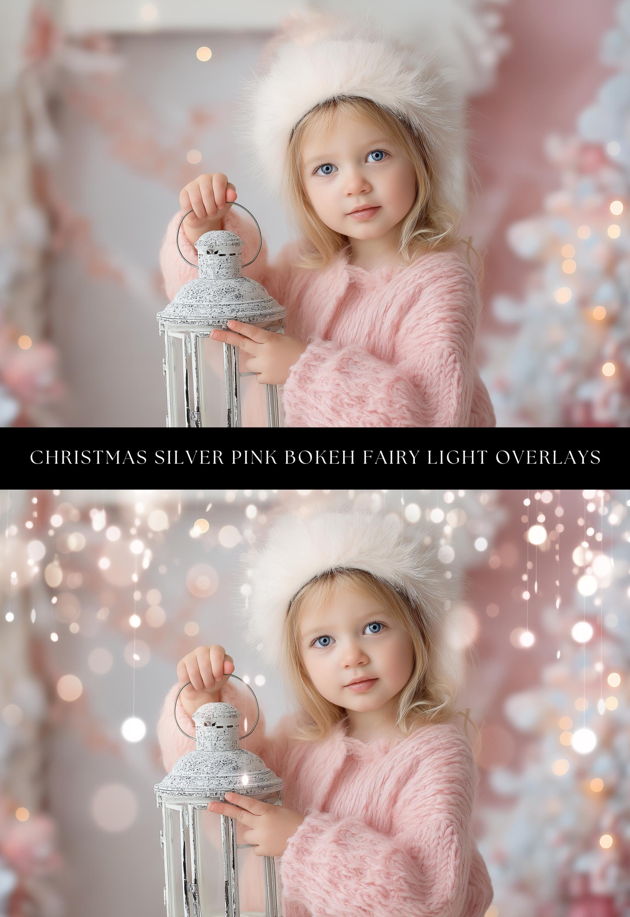 Christmas Silver Pink Bokeh Photo Overlays
