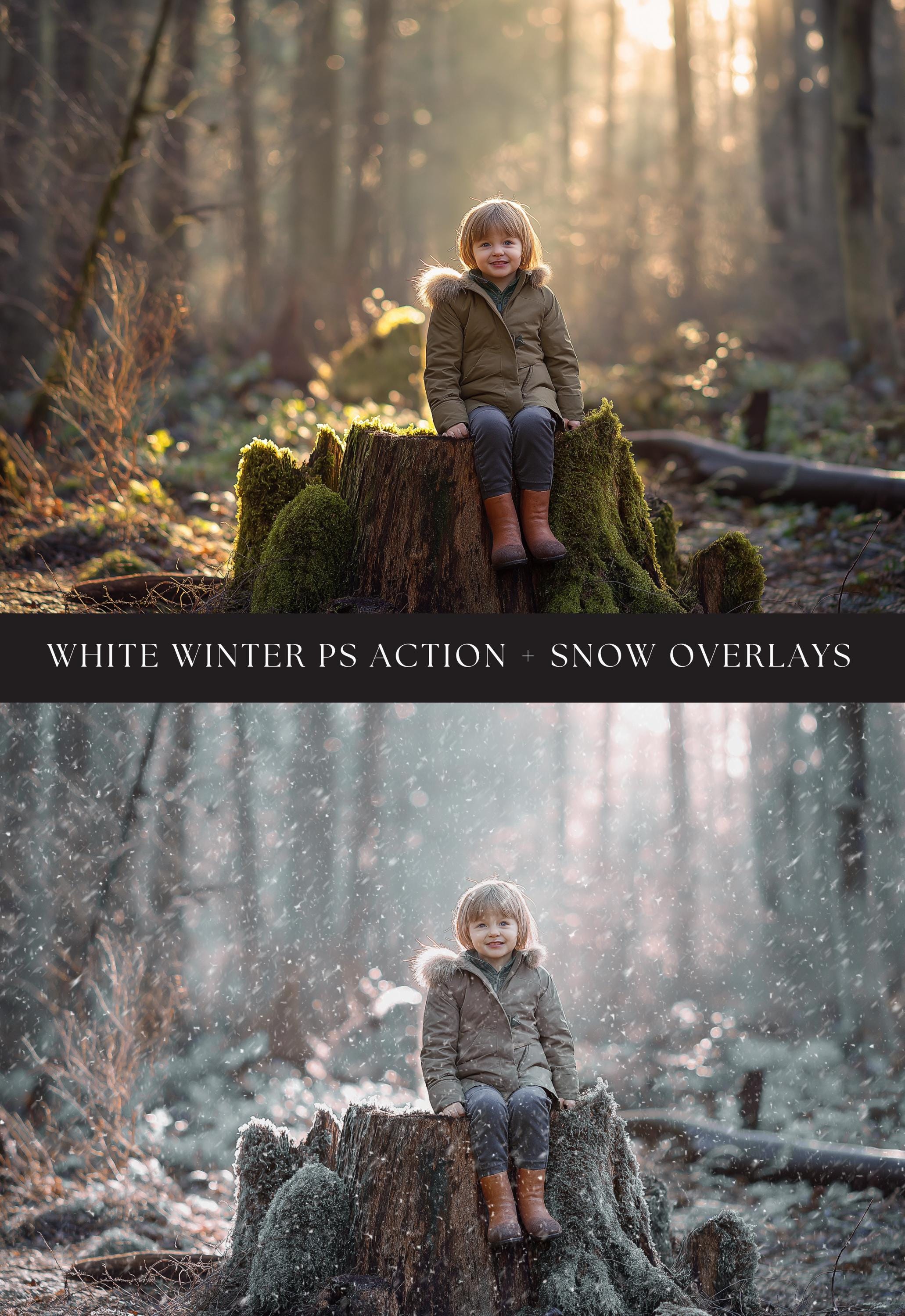 White Winter Photoshop Action and Snow Overlays Bundle Offer