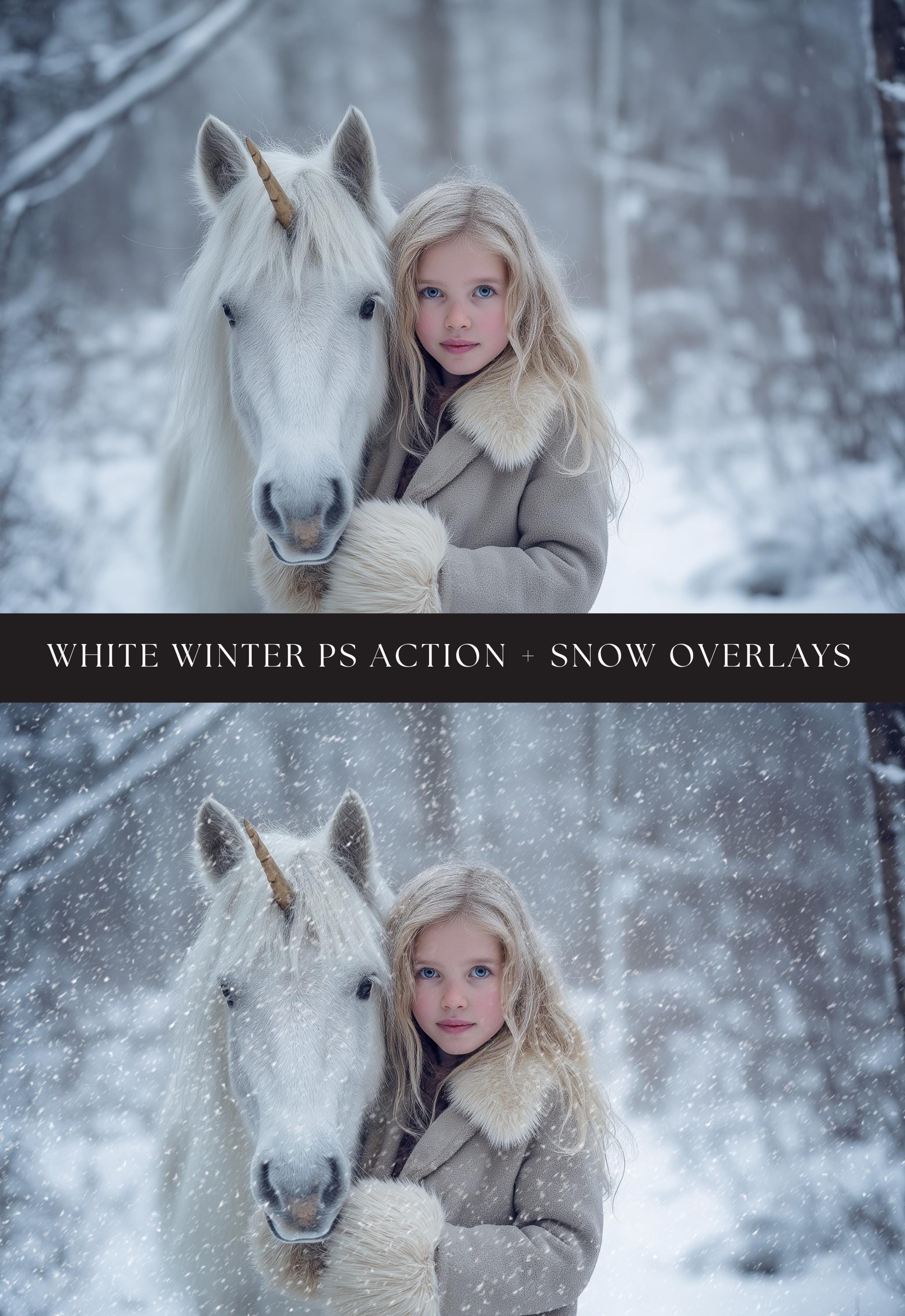 White Winter Photoshop Action and Snow Overlays Bundle Offer