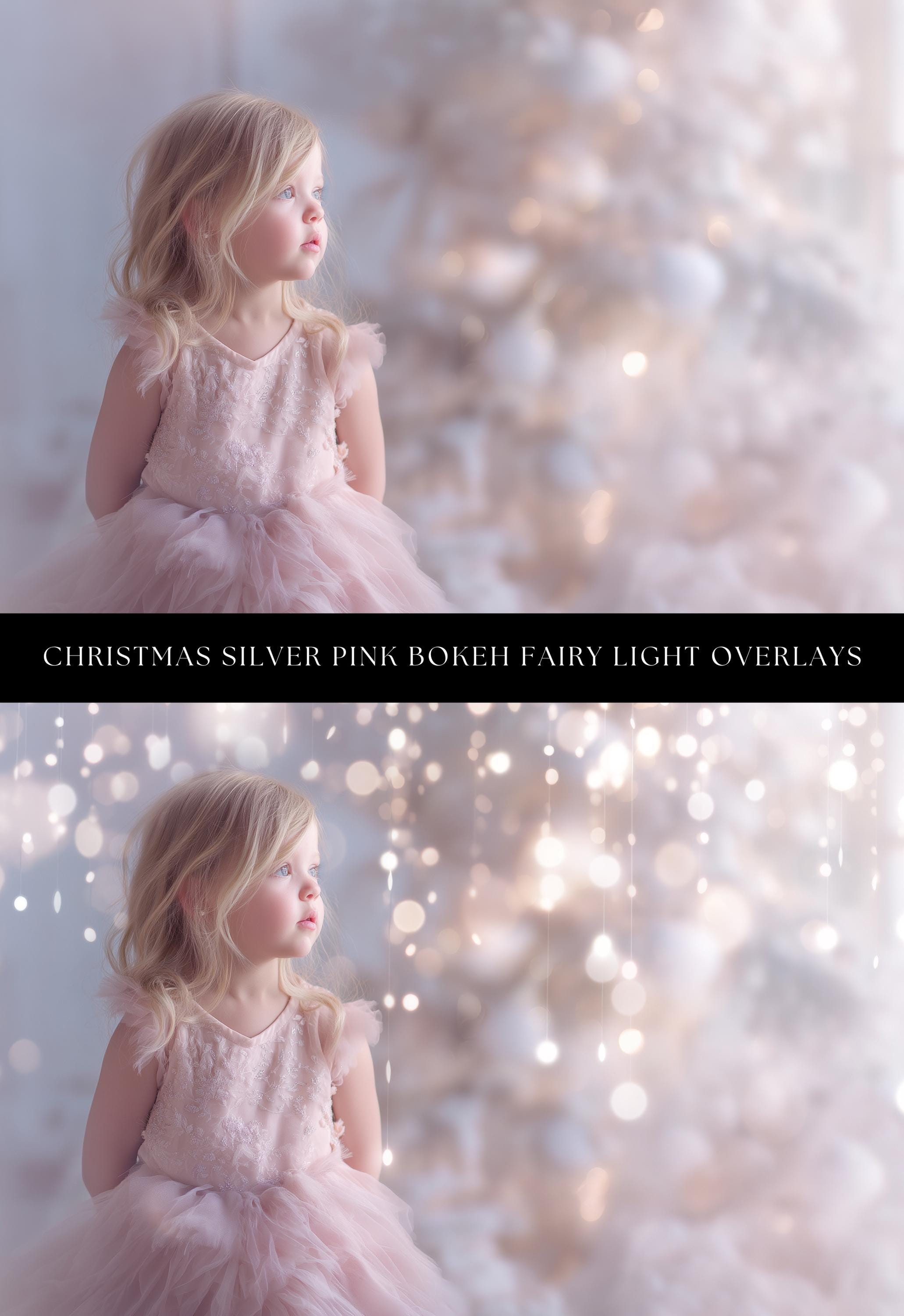 Christmas Silver Pink Bokeh Photo Overlays