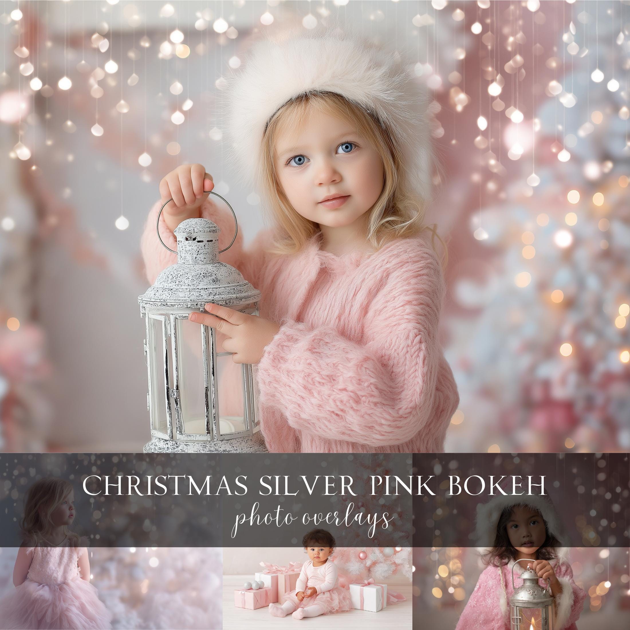 Christmas Silver Pink Bokeh Photo Overlays