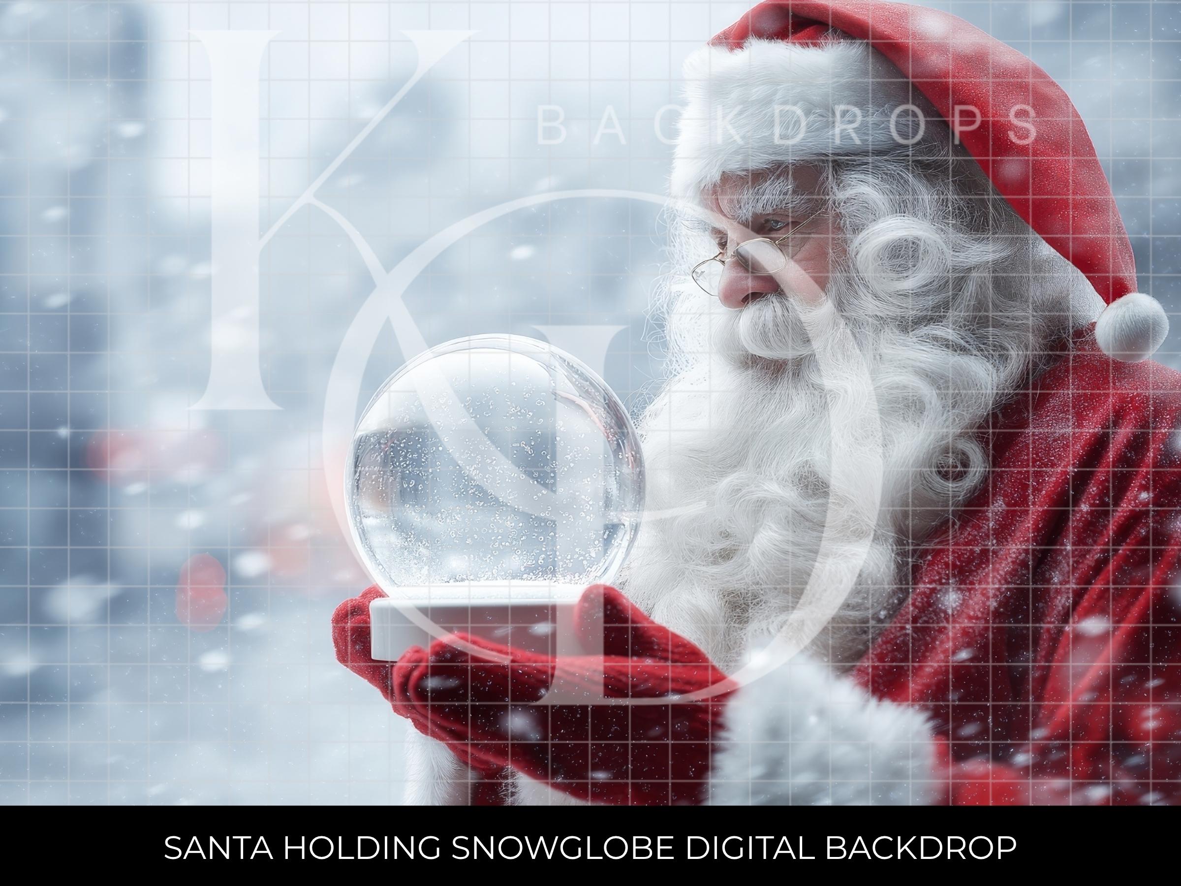 Santa Holding Snow Globe Christmas Winter Digital Backdrop