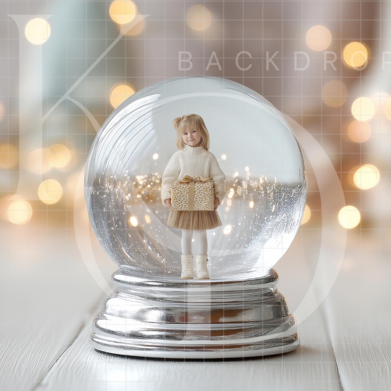 Silver Snow Globe Christmas Winter Digital Backdrop