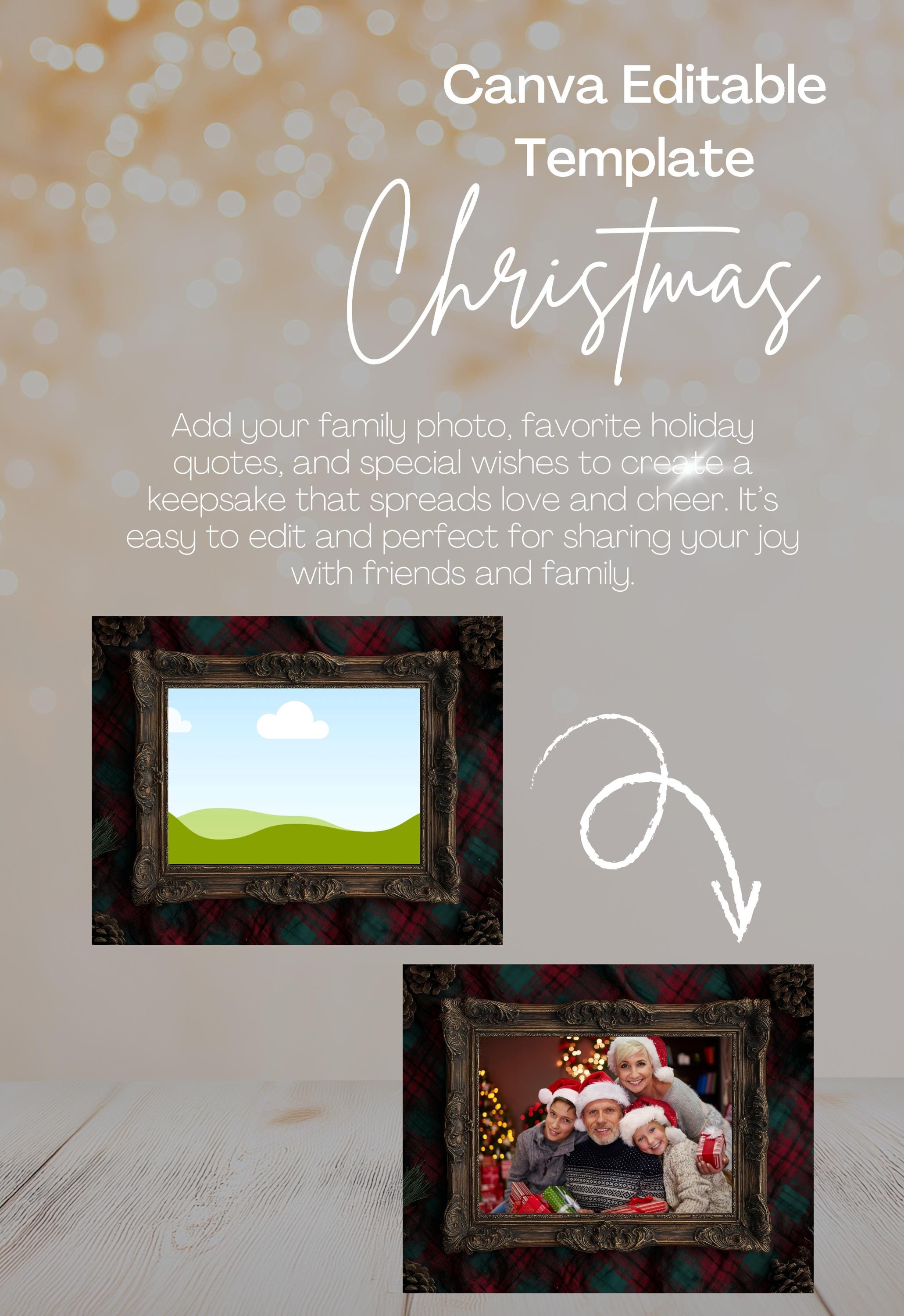 Christmas Photo Frame Editable Canva Template Digital Backdrop