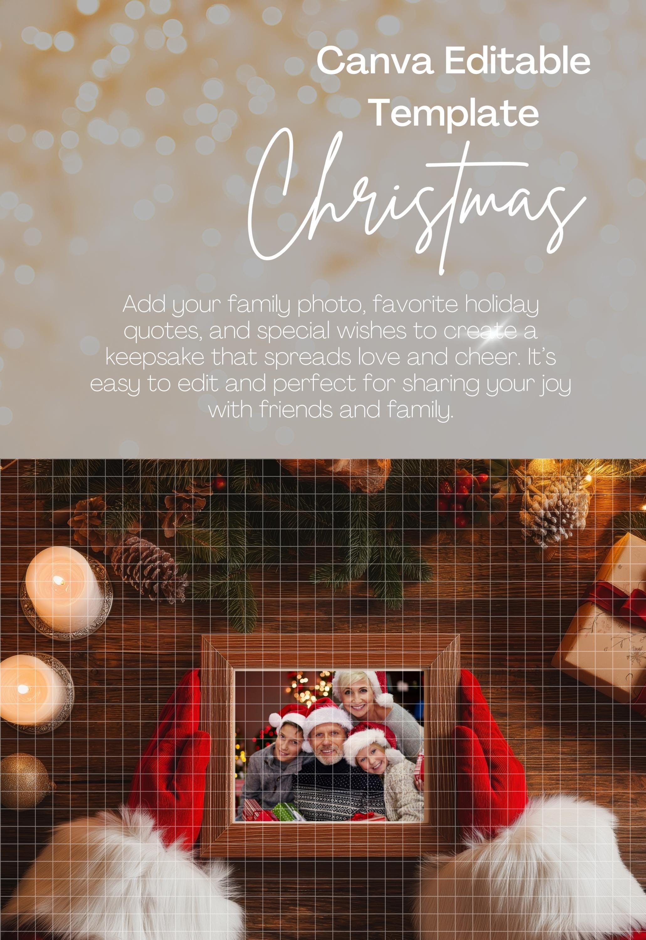 Christmas Photo Frame Digital Photography Backdrop Editable Canva Template