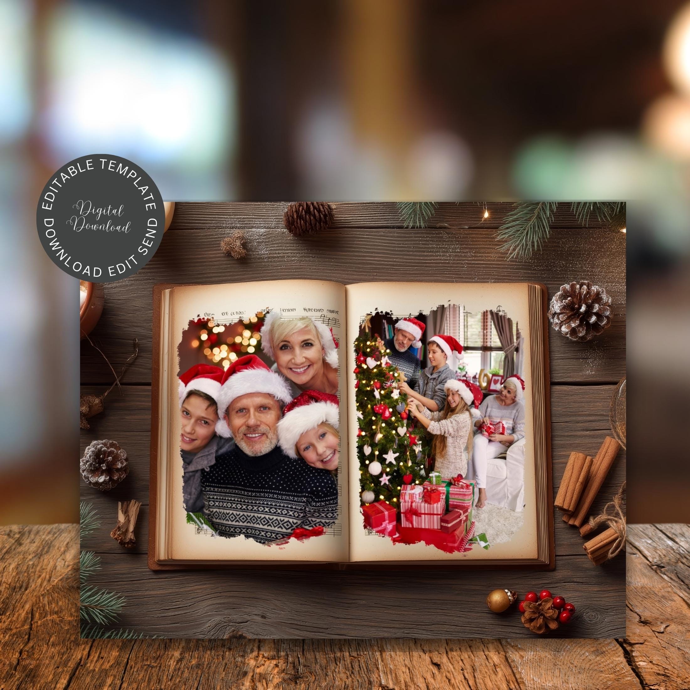 Christmas Vintage Book Holiday Digital Backdrop Editable Canva Template