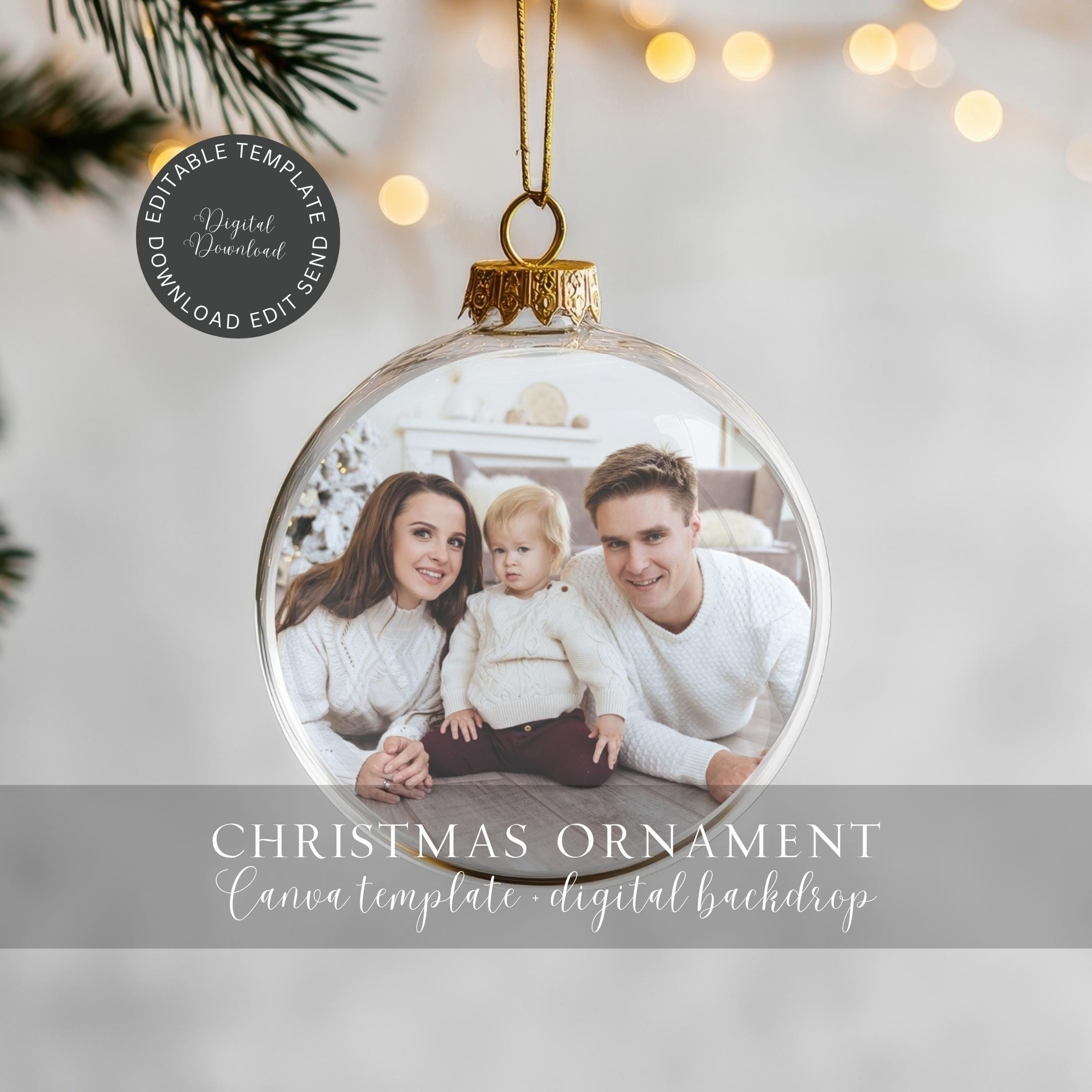 Christmas Ornament Digital Backdrop Editable Canva Template