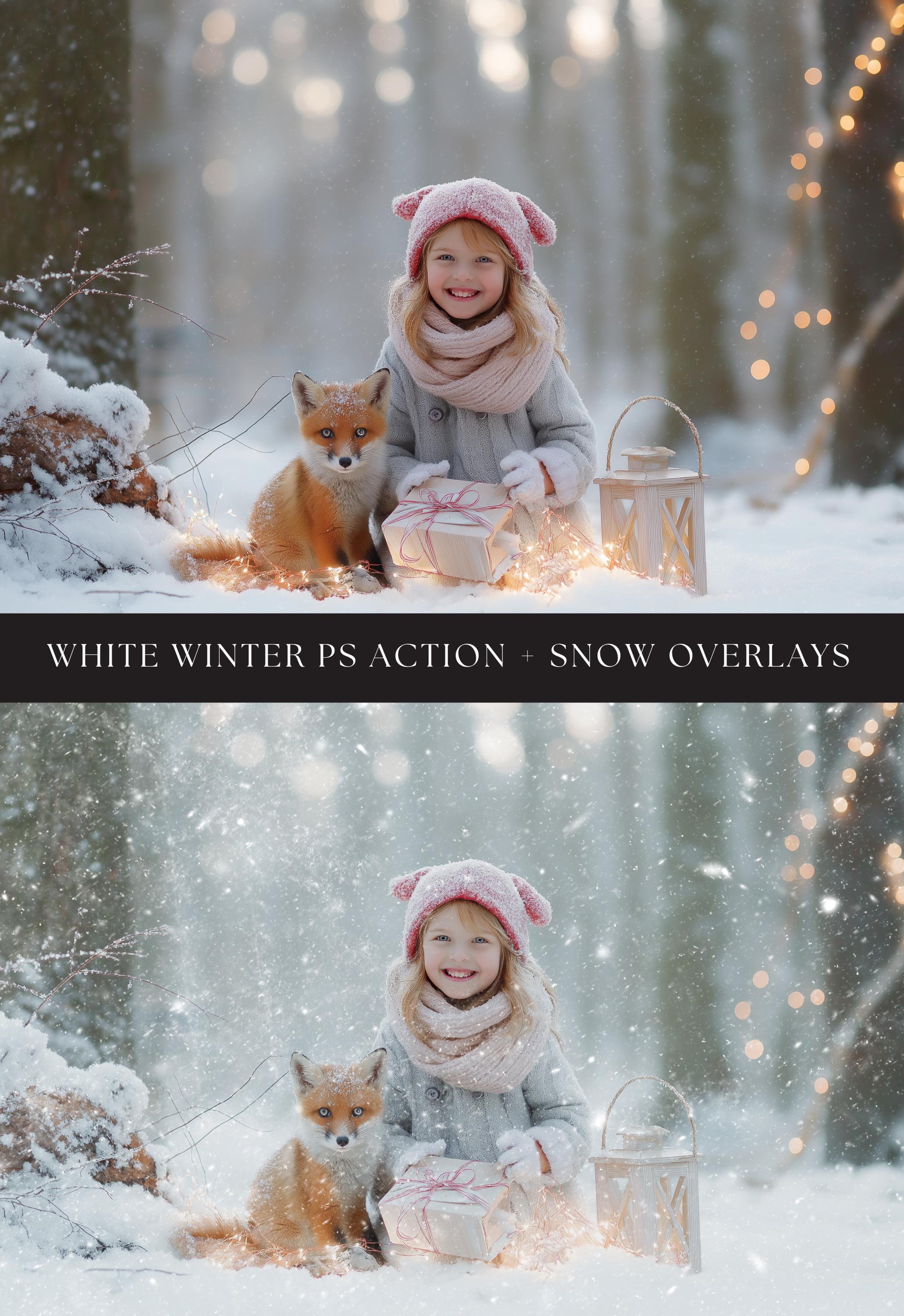 White Winter Photoshop Action and Snow Overlays Bundle Offer