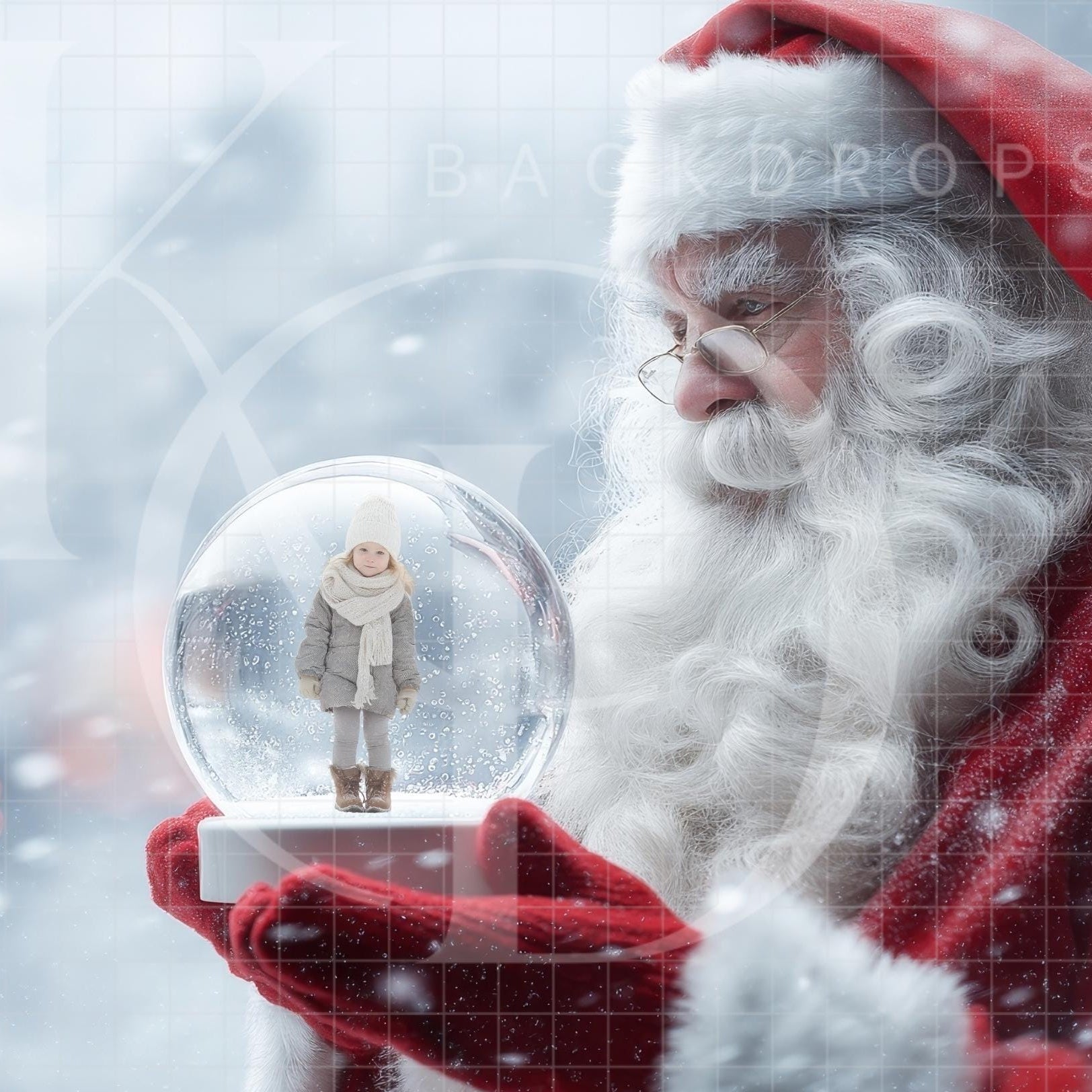 Santa Holding Snow Globe Christmas Winter Digital Backdrop