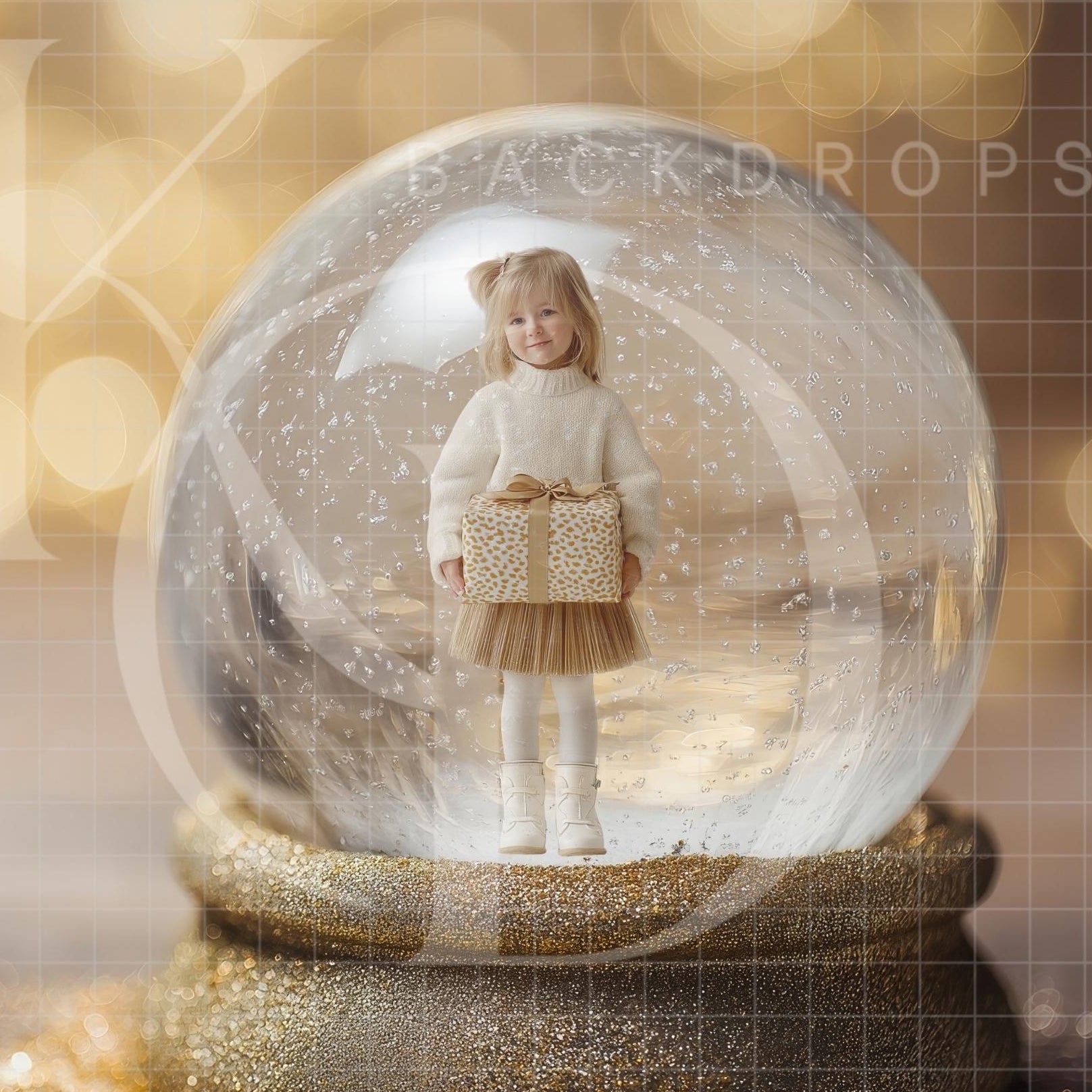 Golden Snow Globe Christmas Winter Digital Backdrop
