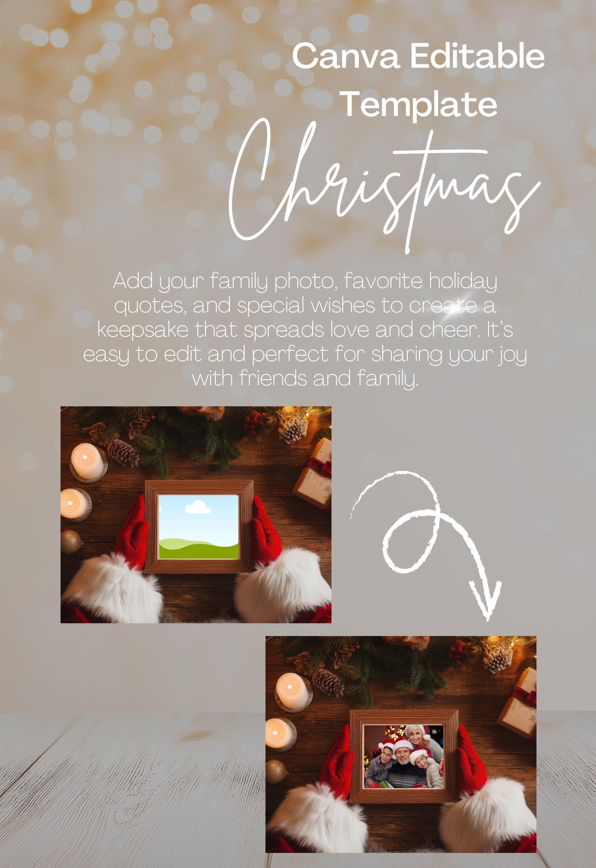 Christmas Photo Frame Digital Photography Backdrop Editable Canva Template