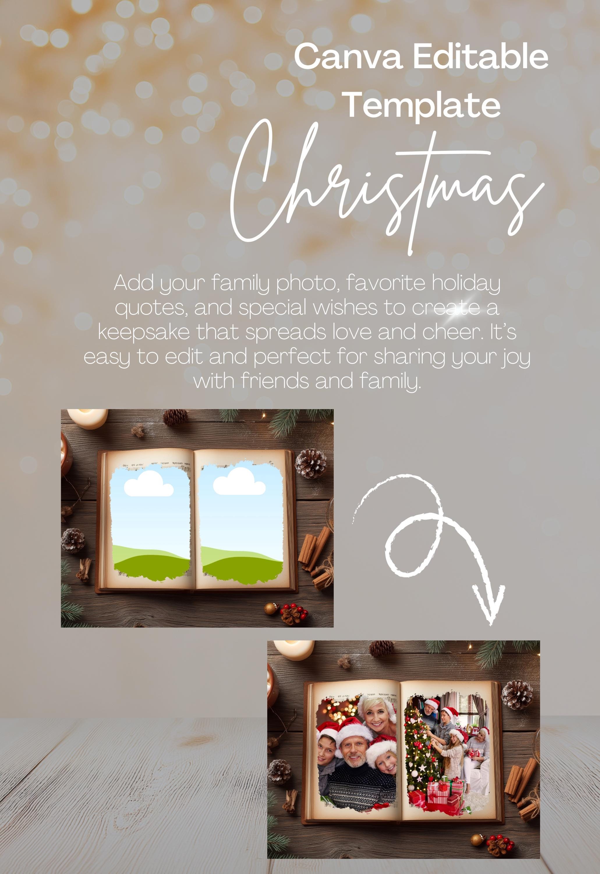 Christmas Vintage Book Holiday Digital Backdrop Editable Canva Template