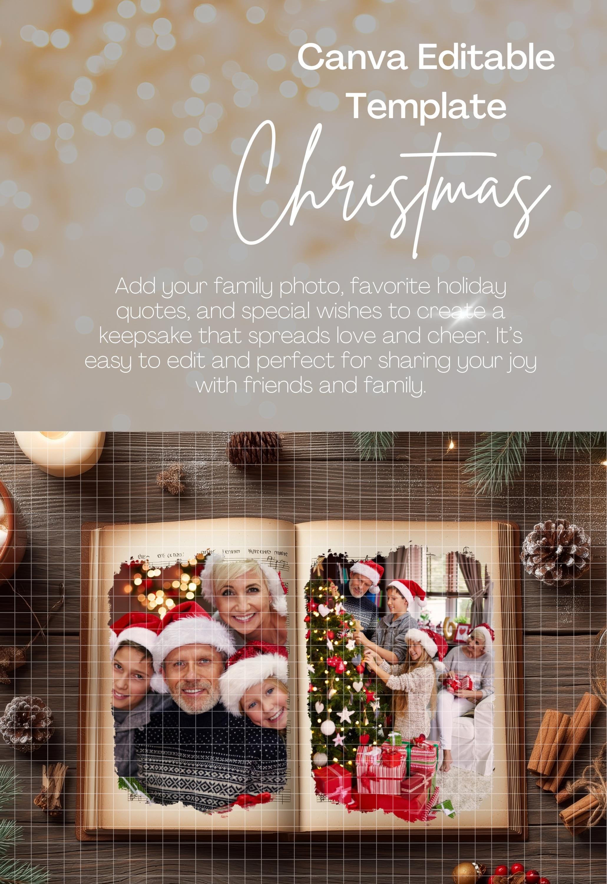 Christmas Vintage Book Holiday Digital Backdrop Editable Canva Template