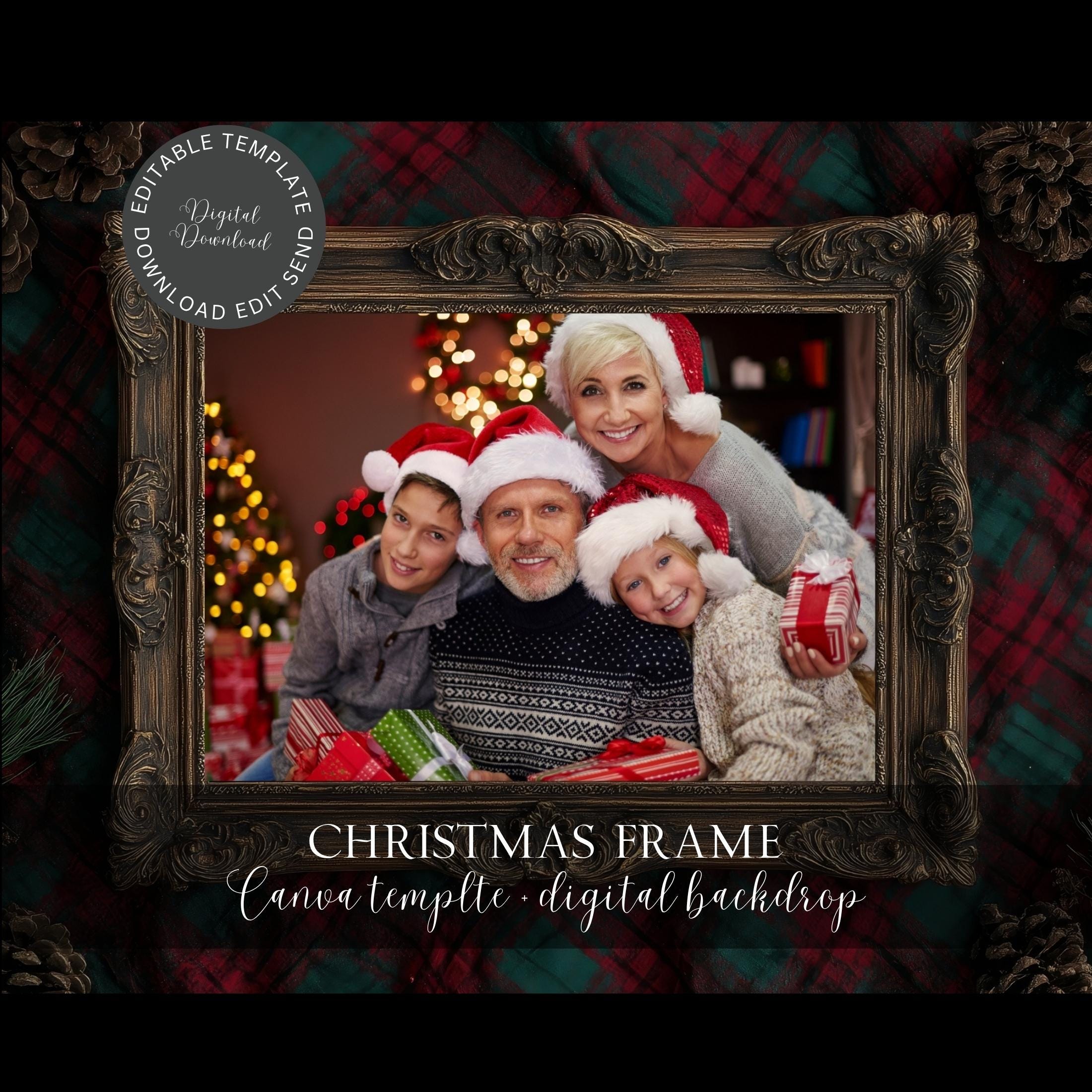 Christmas Photo Frame Editable Canva Template Digital Backdrop