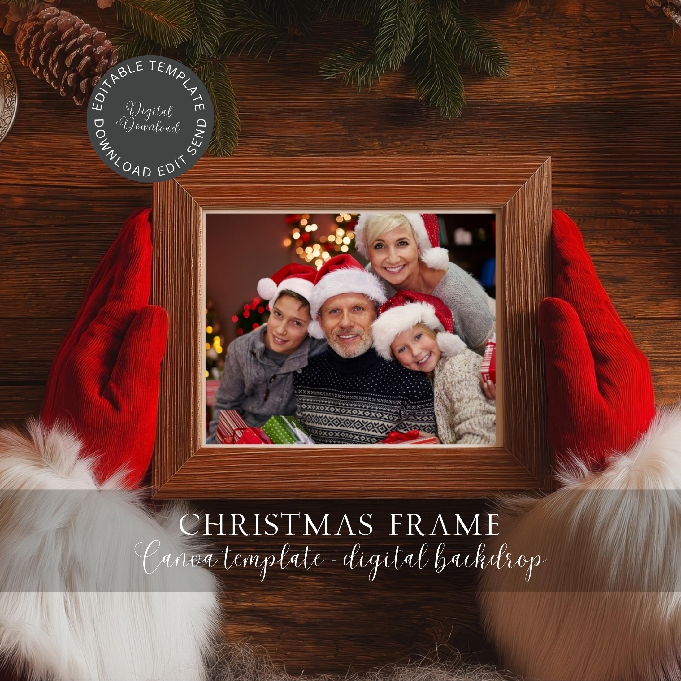Christmas Photo Frame Digital Photography Backdrop Editable Canva Template