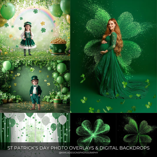 St Patrick's Day Shamrock Photoshop Overlays and Backgrounds