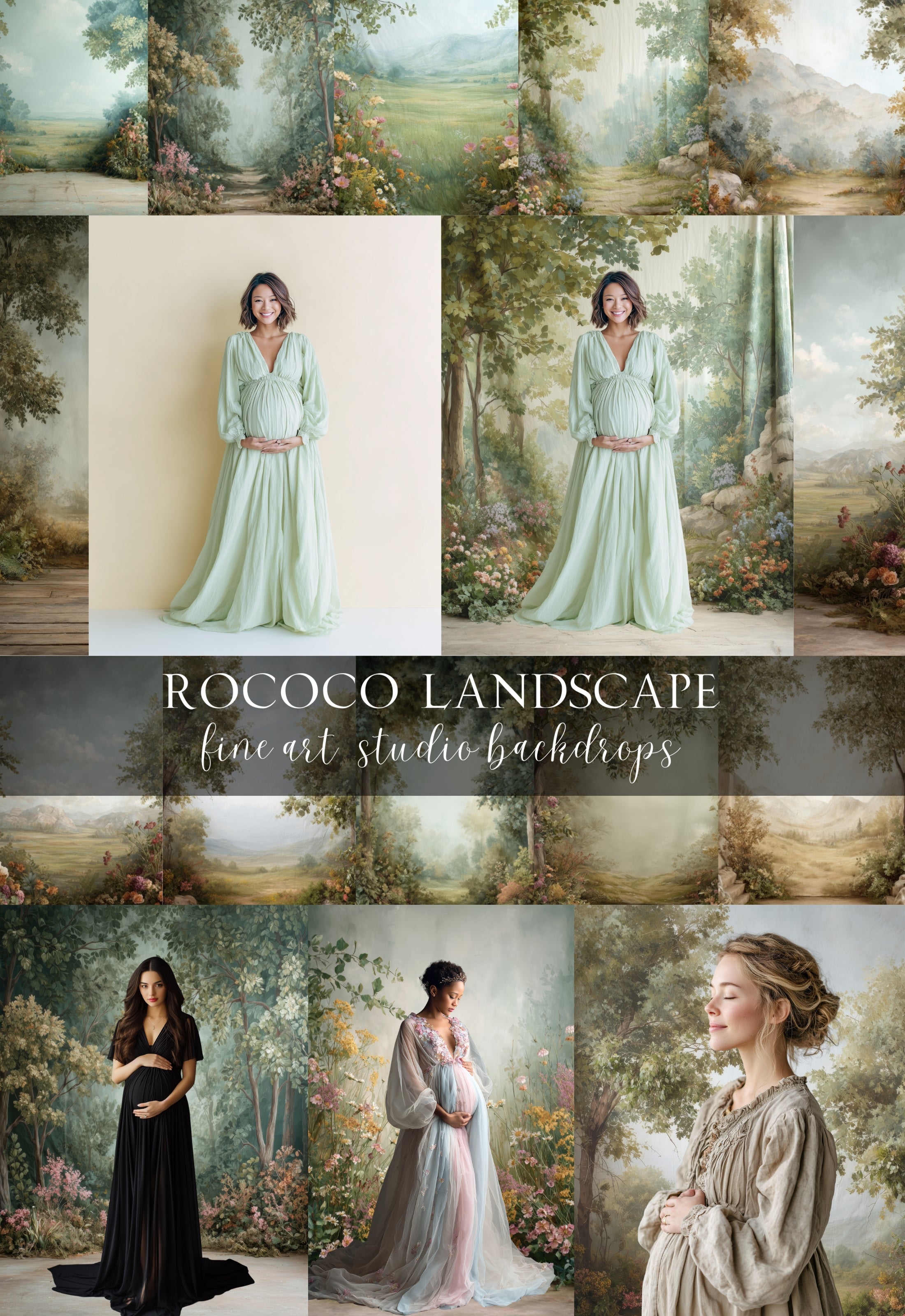 Rococo Greenery Landscape Fine Art Backdrops