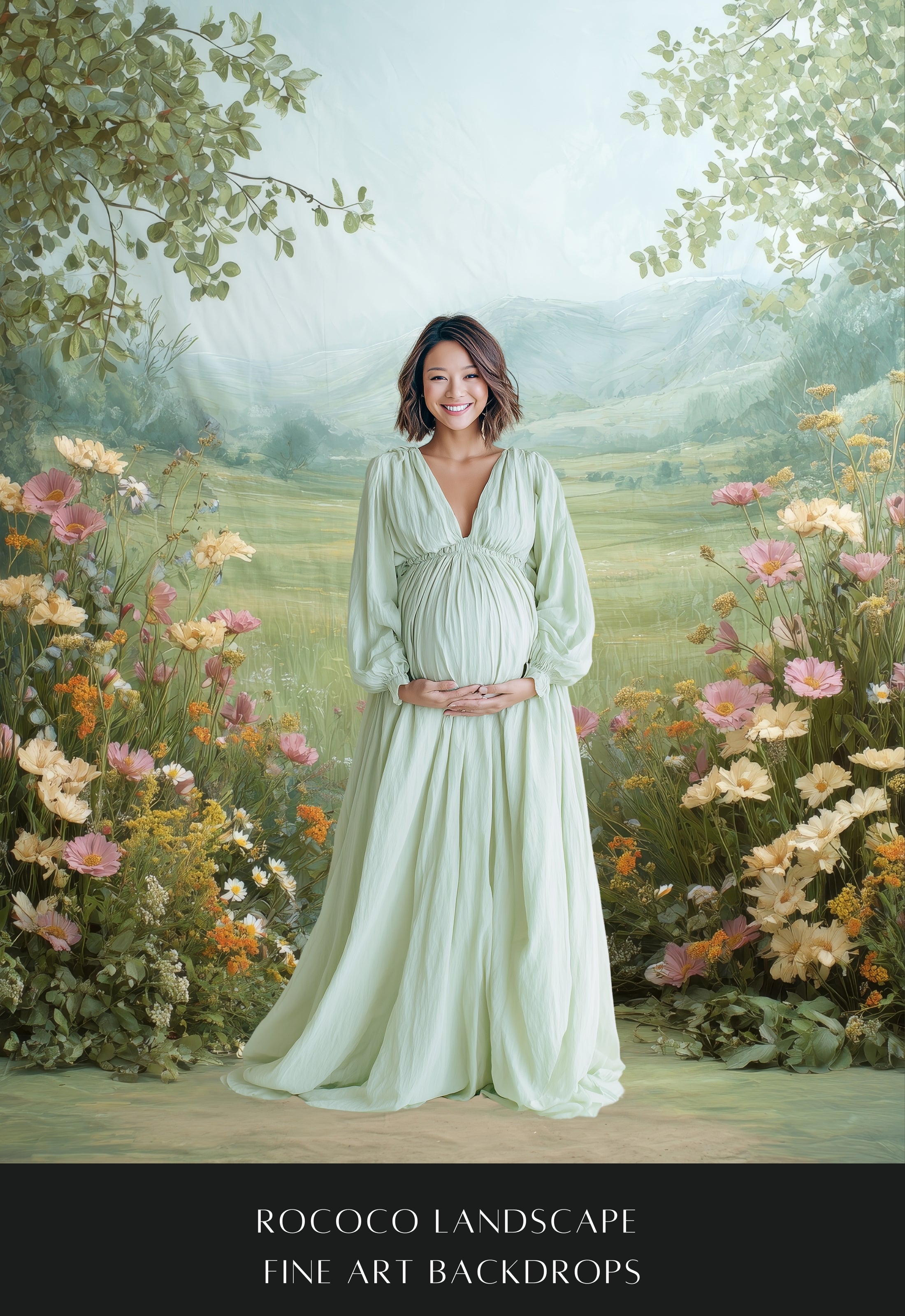 Rococo Greenery Landscape Fine Art Backdrops