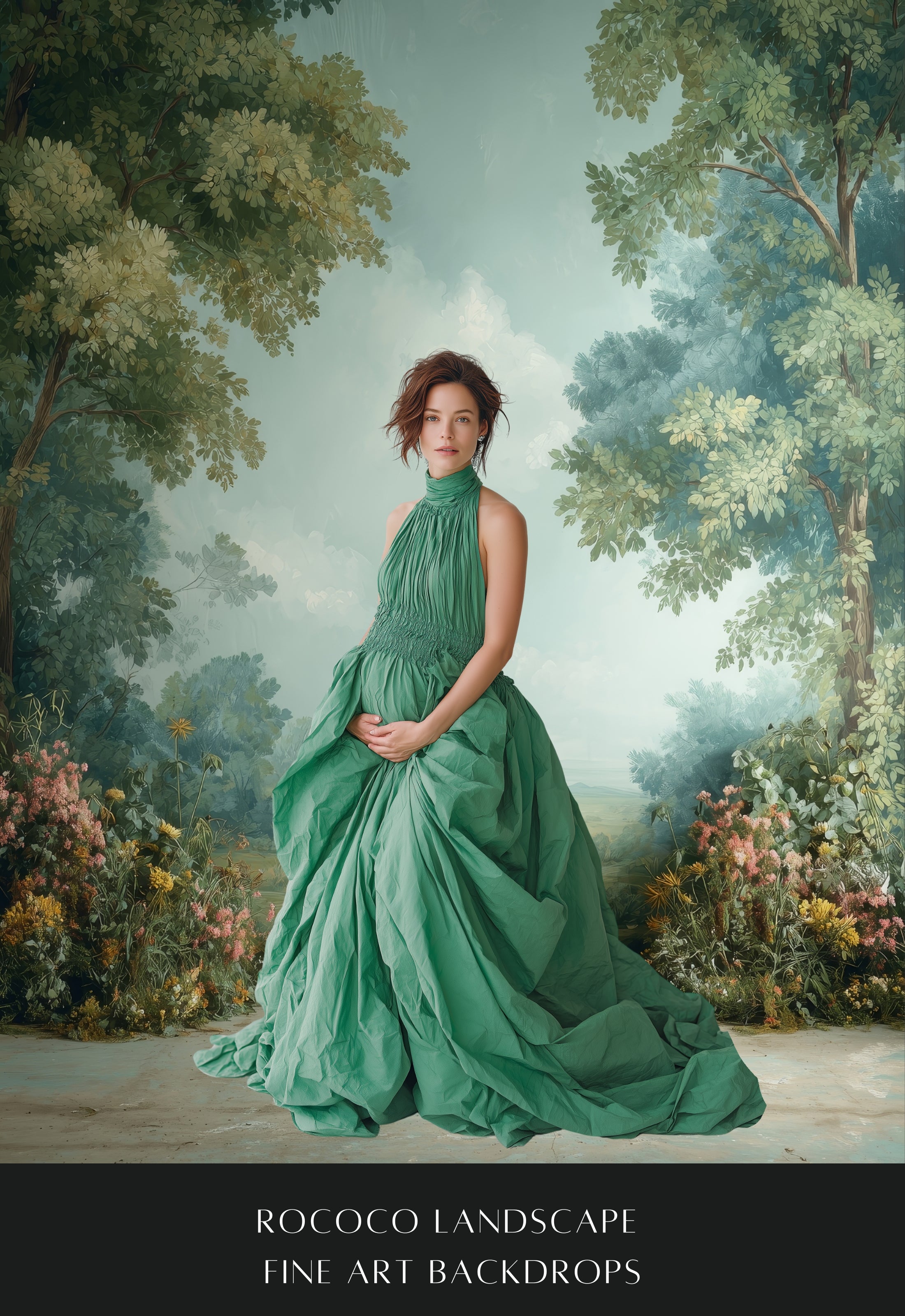 Rococo Greenery Landscape Fine Art Backdrops