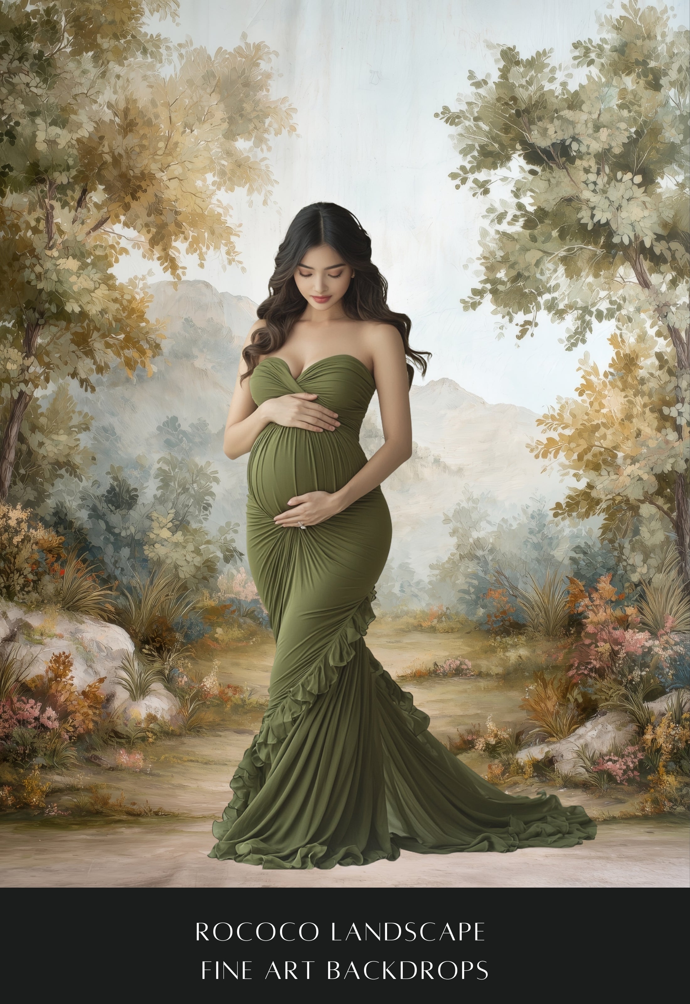 Rococo Greenery Landscape Fine Art Backdrops