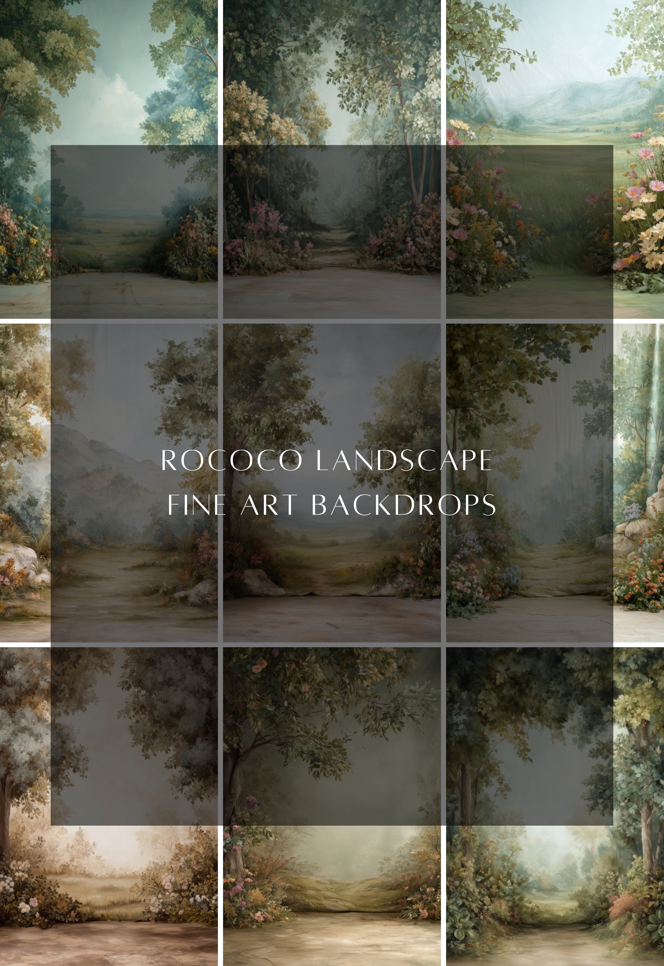 Rococo Greenery Landscape Fine Art Backdrops