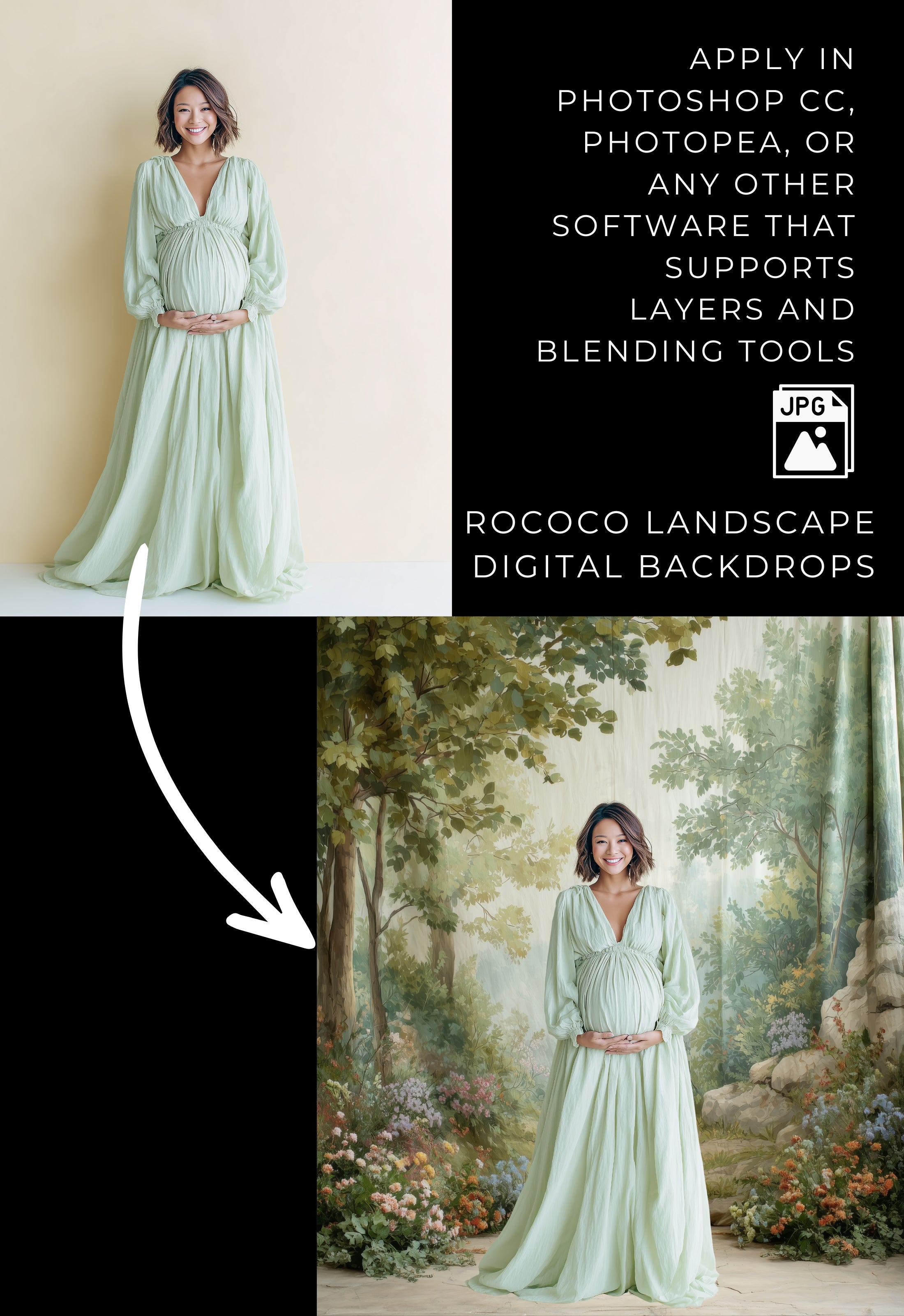 Rococo Greenery Landscape Fine Art Backdrops