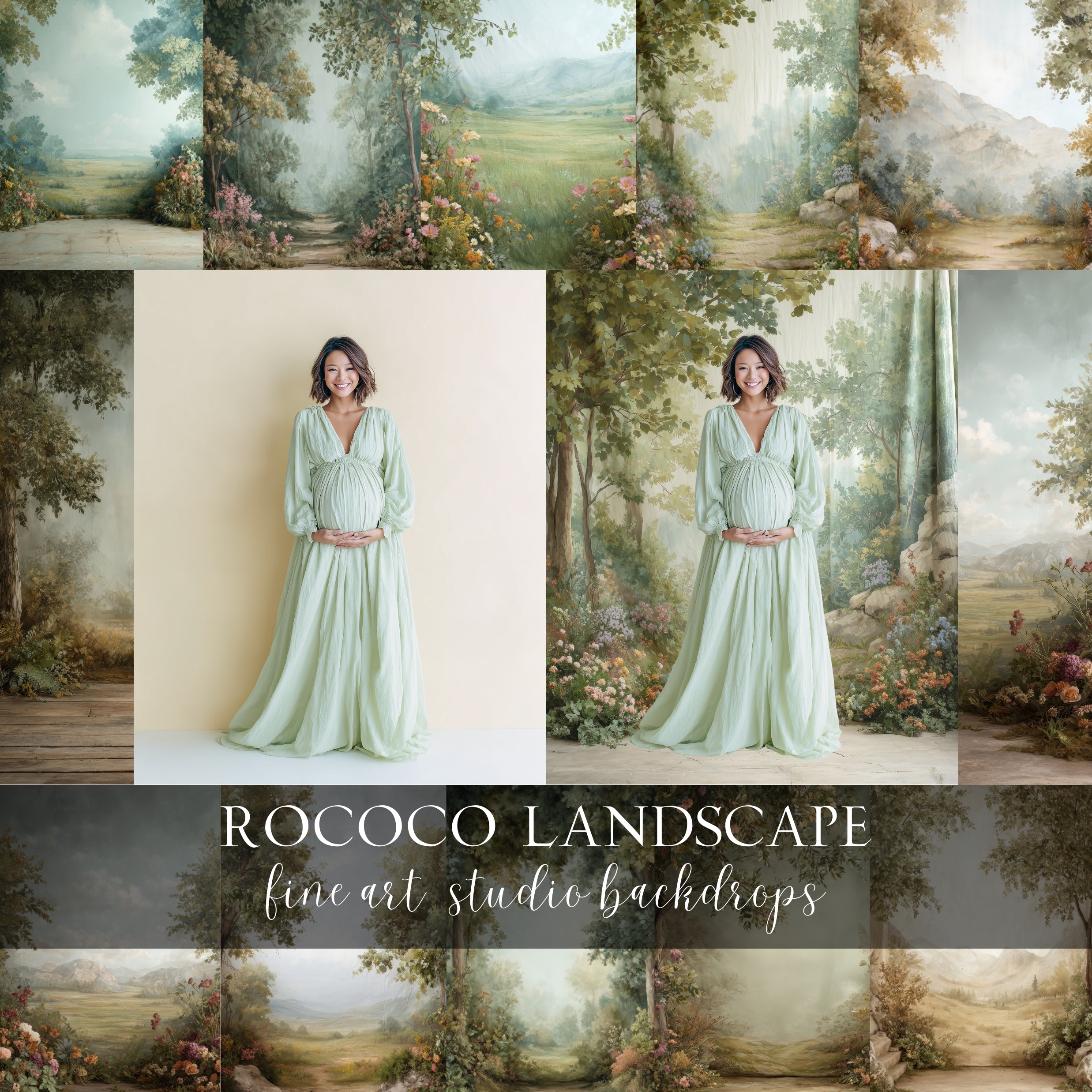 Rococo Greenery Landscape Fine Art Backdrops