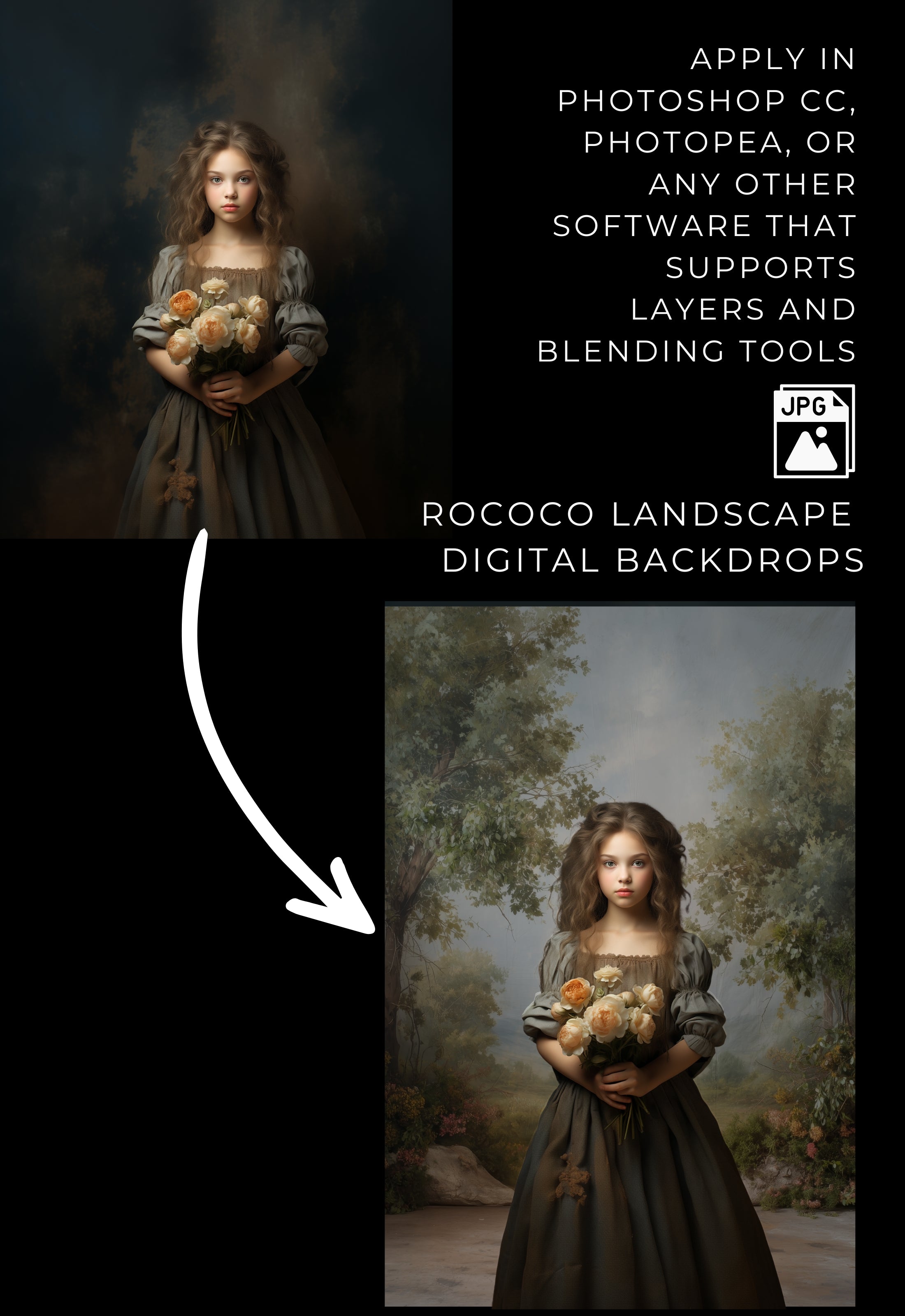Rococo Greenery Landscape Fine Art Backdrops