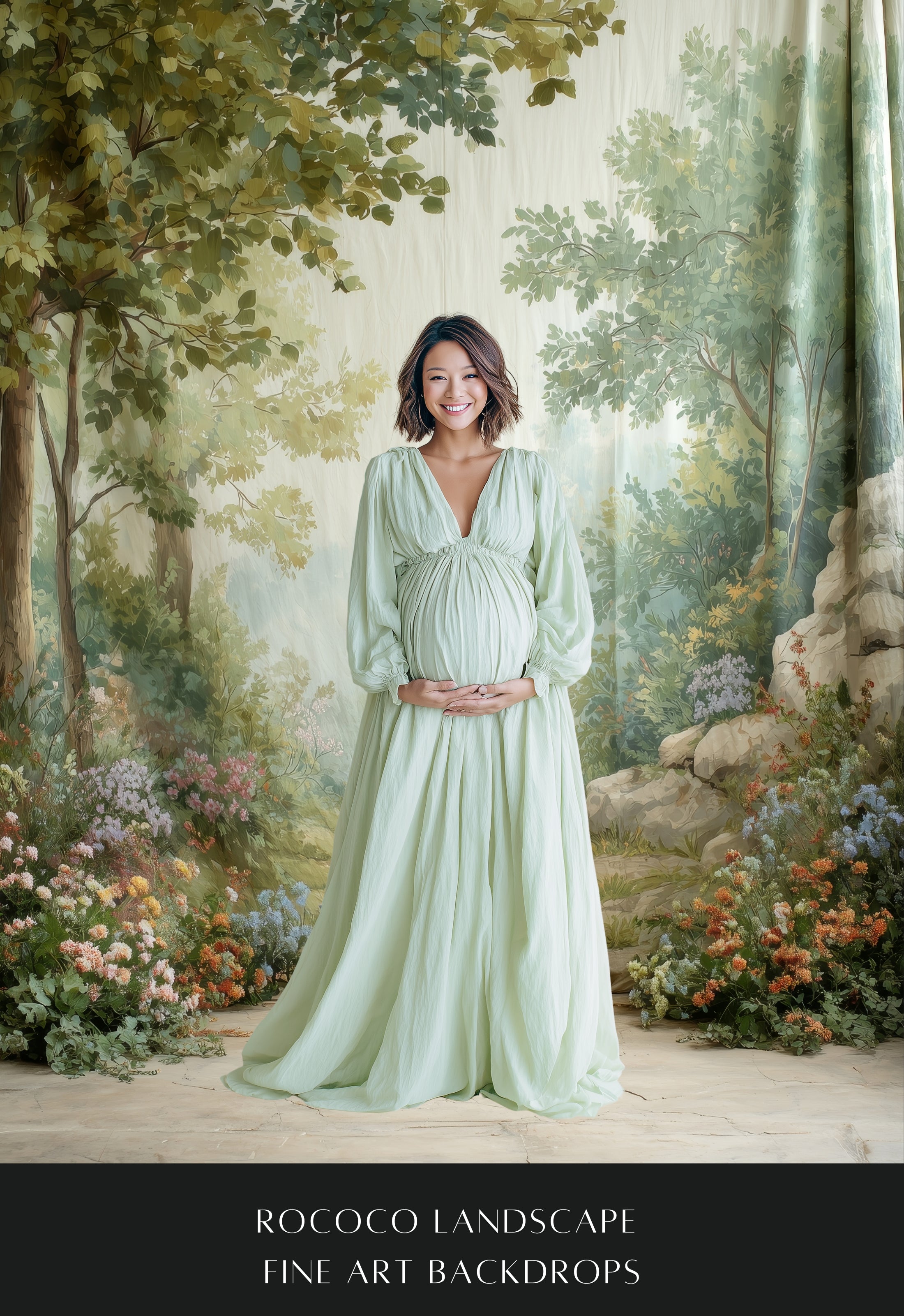 Rococo Greenery Landscape Fine Art Backdrops