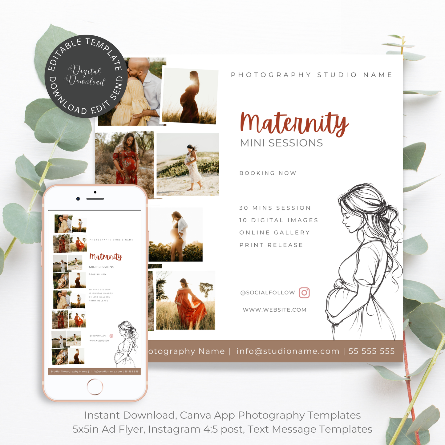 Maternity Mini Session Bundle Photography CANVA Template