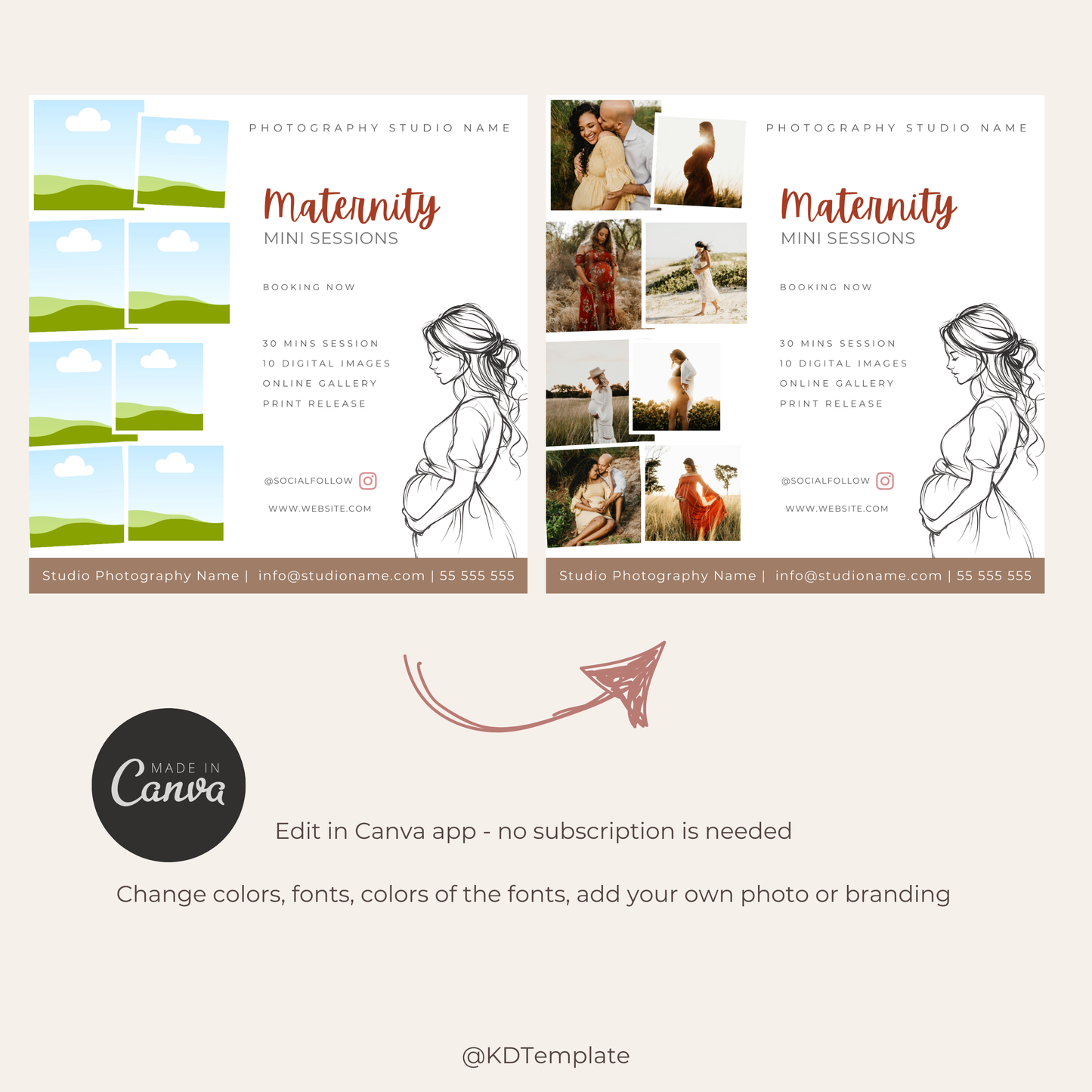 Maternity Mini Session Bundle Photography CANVA Template