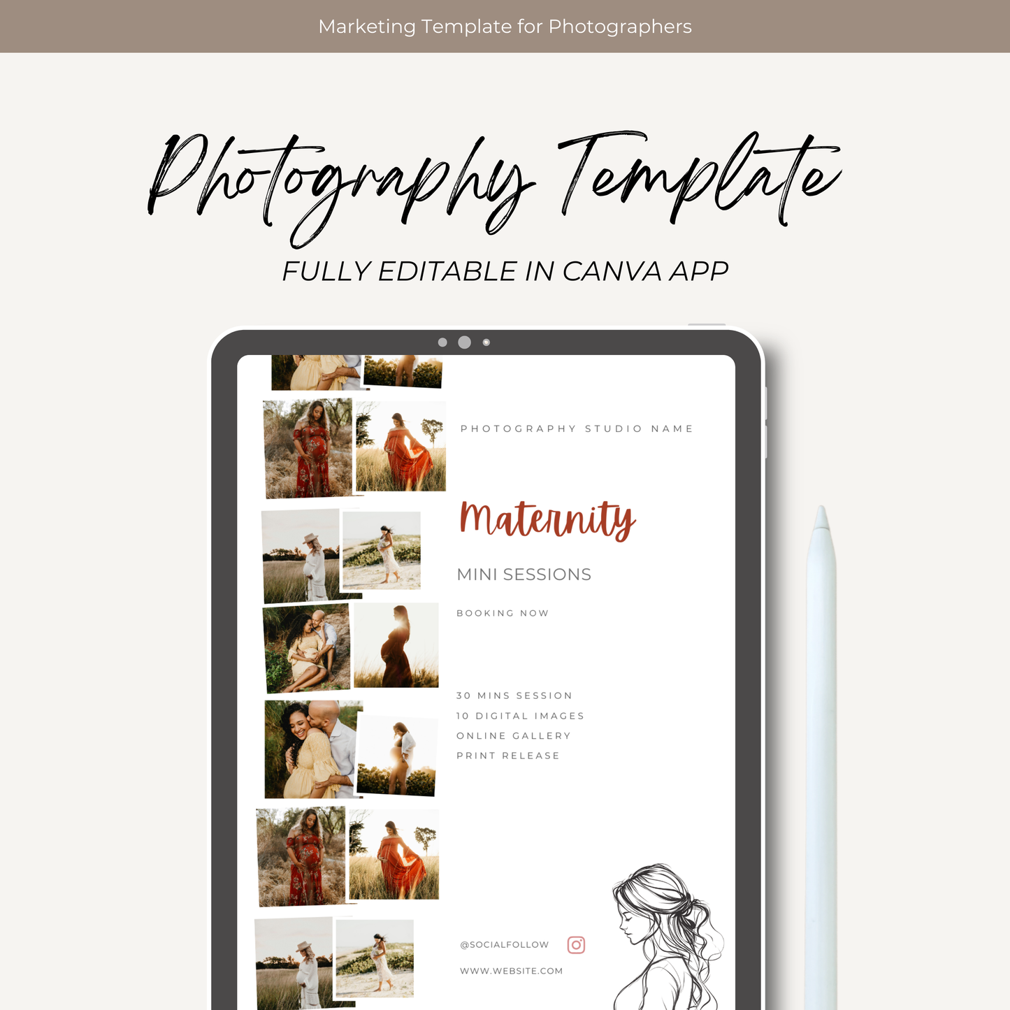 Maternity Mini Session Bundle Photography CANVA Template