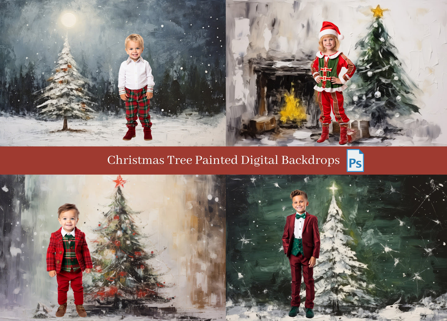 Christmas Tree Painted Digital Backdrops