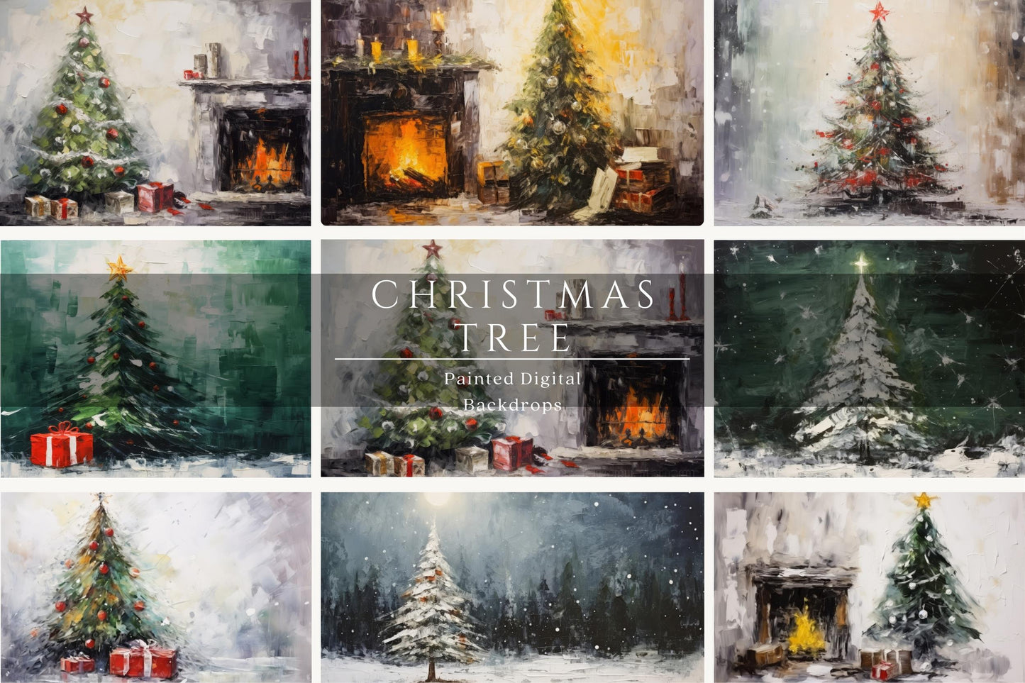Christmas Tree Painted Digital Backdrops