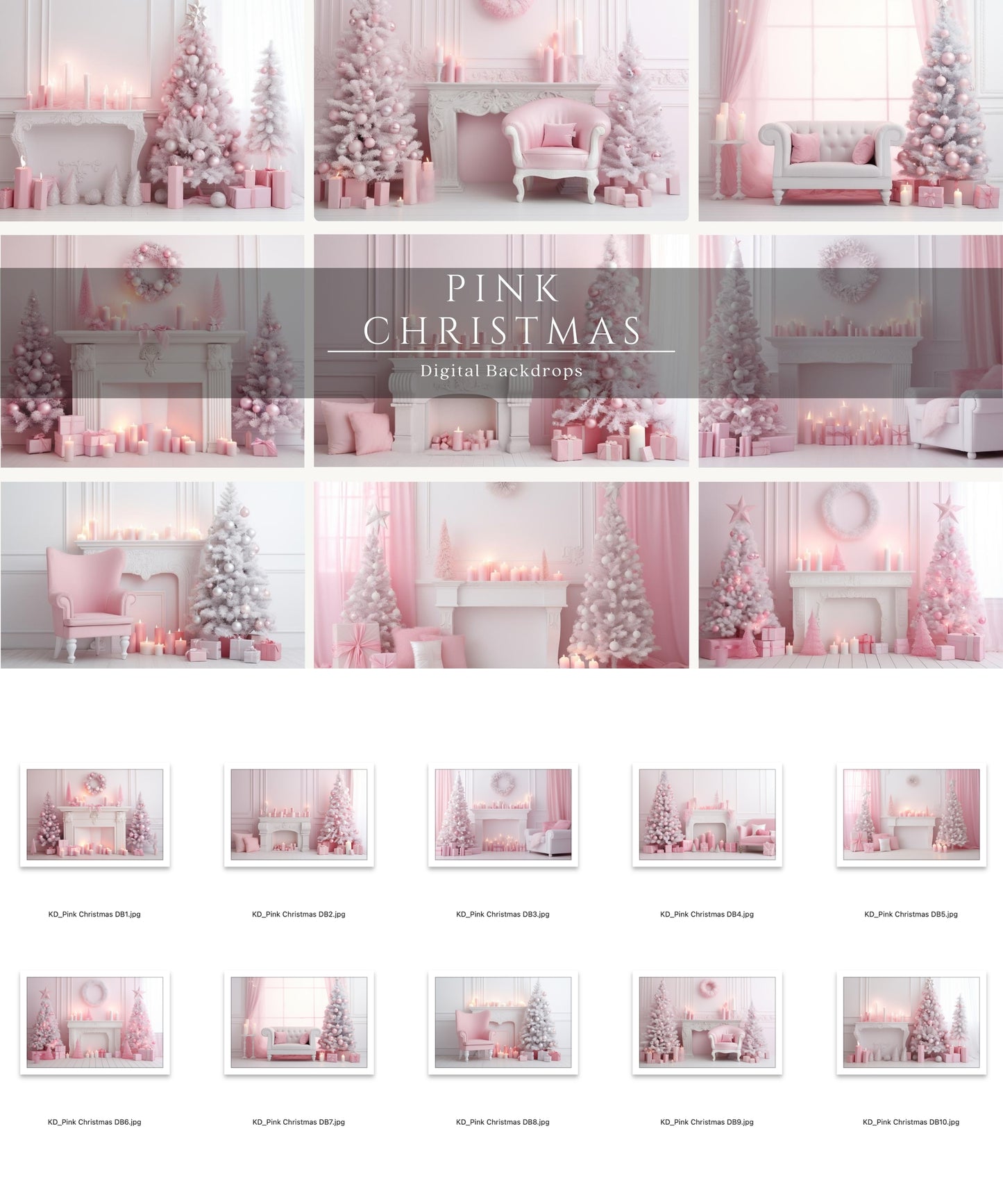 Pink Christmas Digital Backdrops