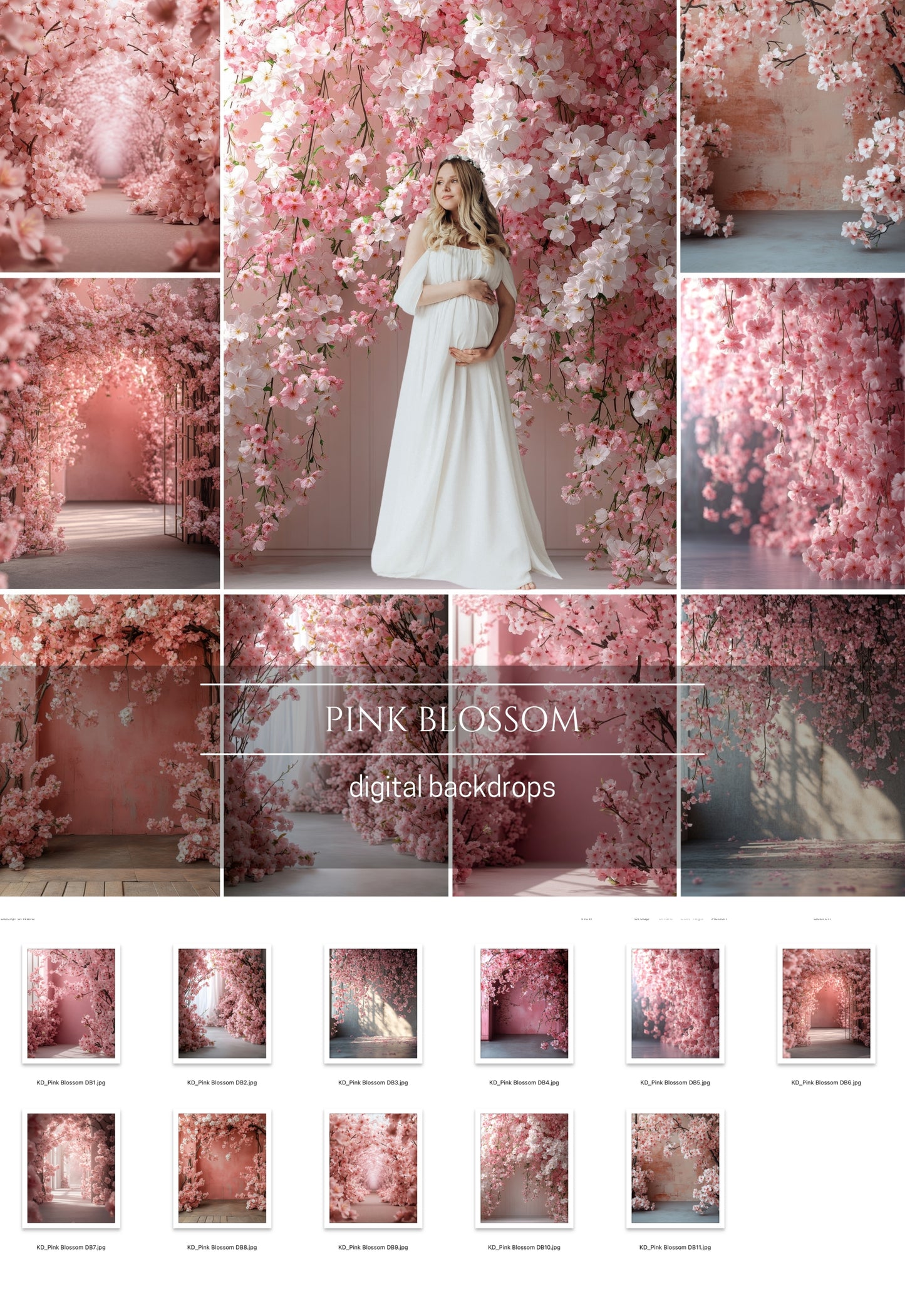 Pink Blossom Maternity Digital Backdrops