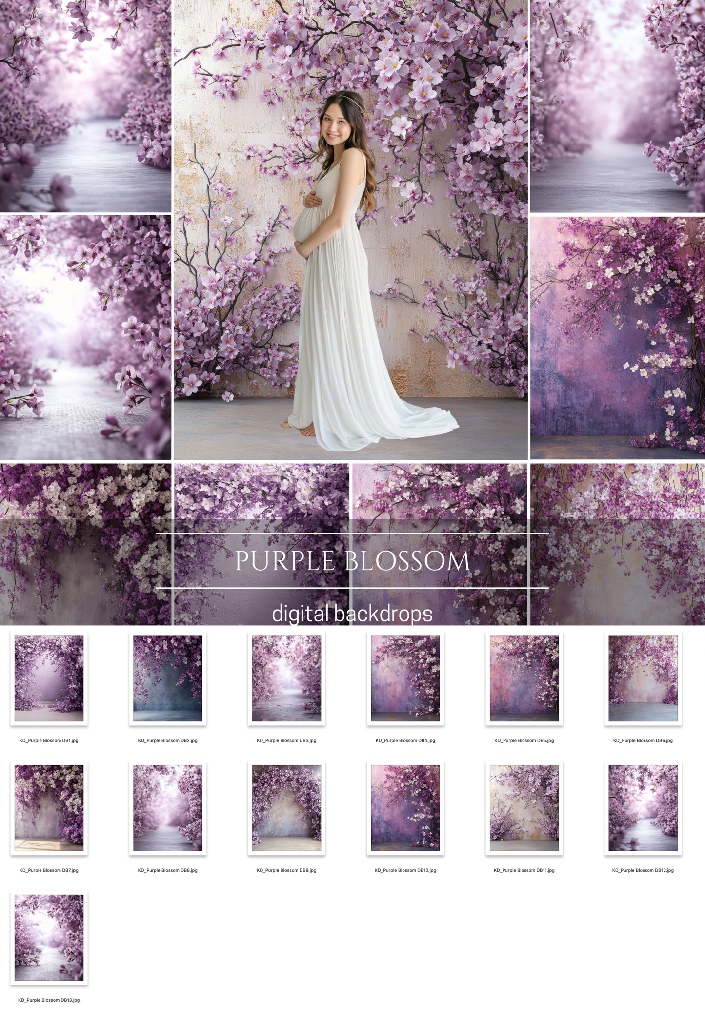 Purple Blossom Floral Digital Backdrops