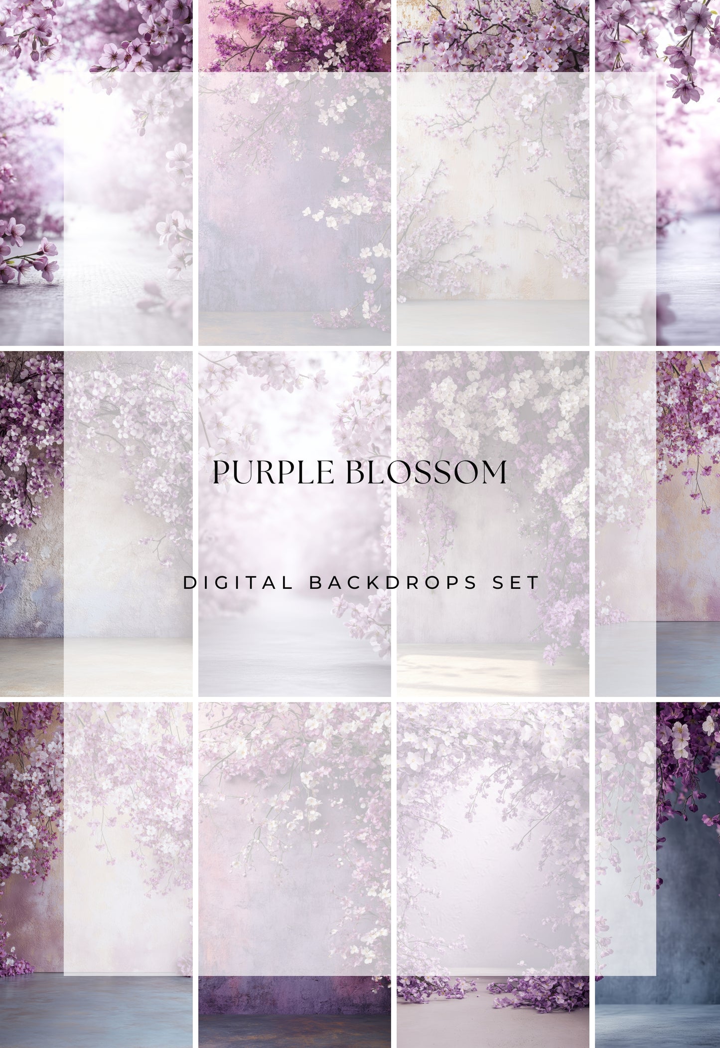 Purple Blossom Floral Digital Backdrops