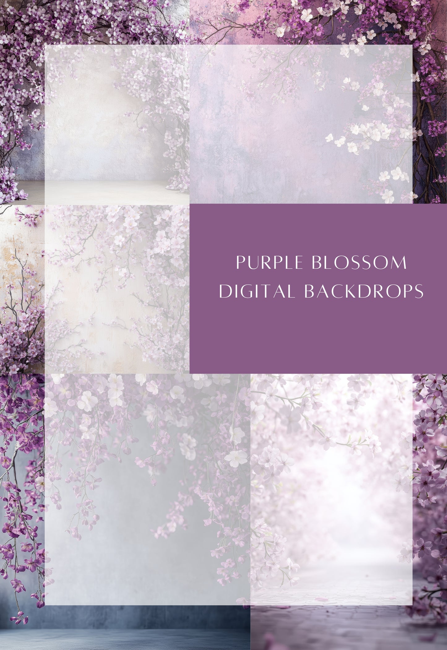 Purple Blossom Floral Digital Backdrops