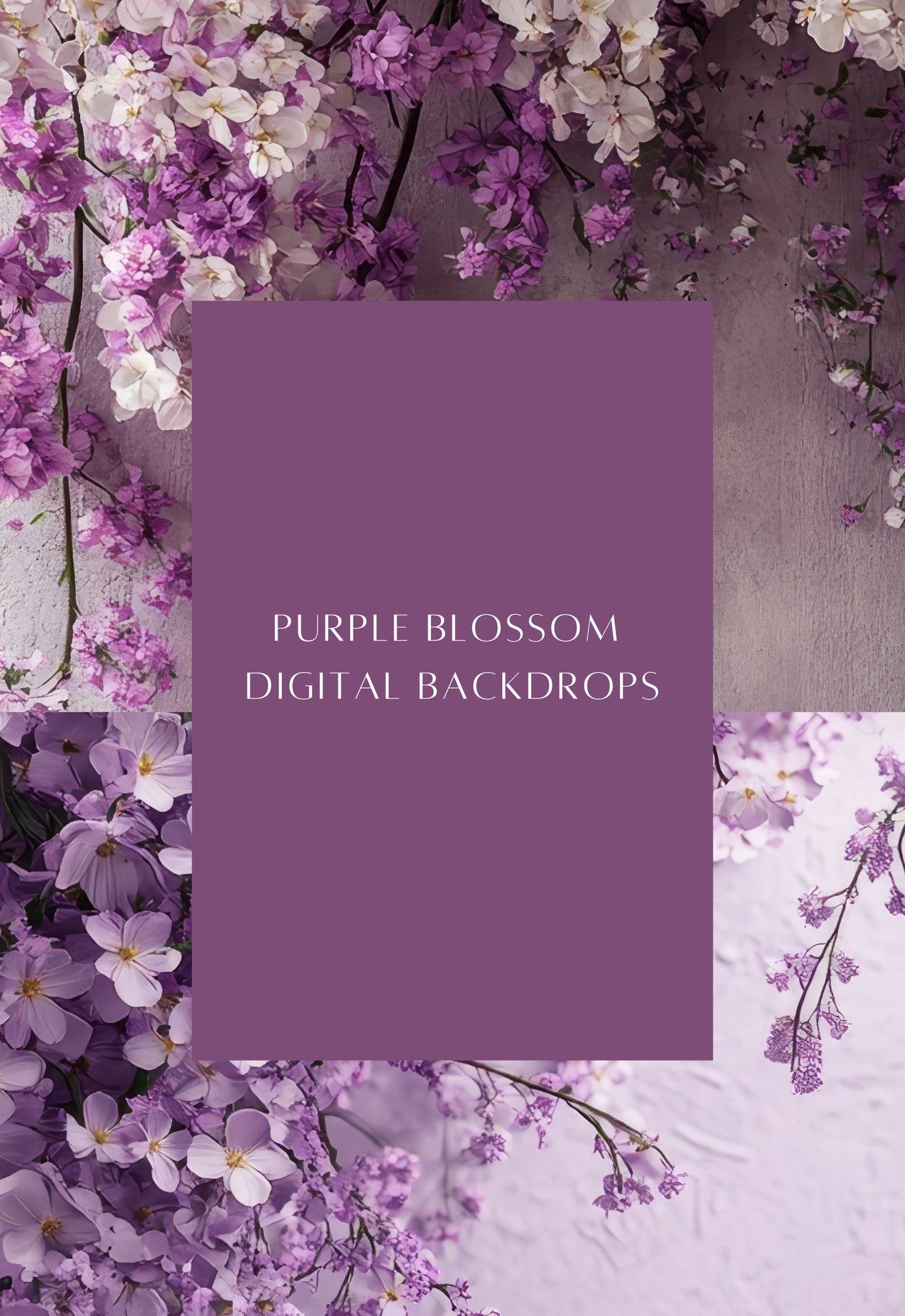 Purple Blossom Floral Digital Backdrops