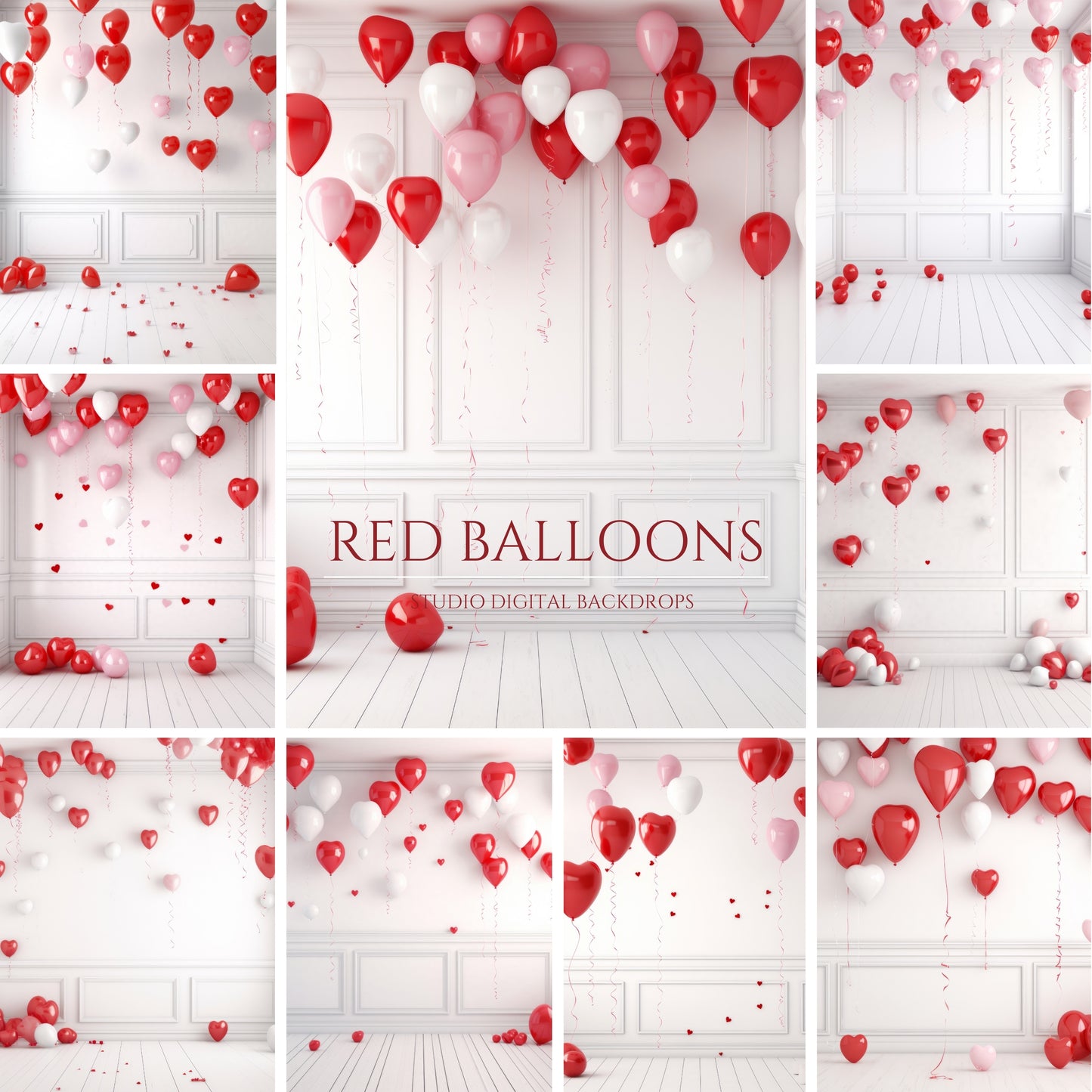 Valentine Red Balloons Digital Backdrops