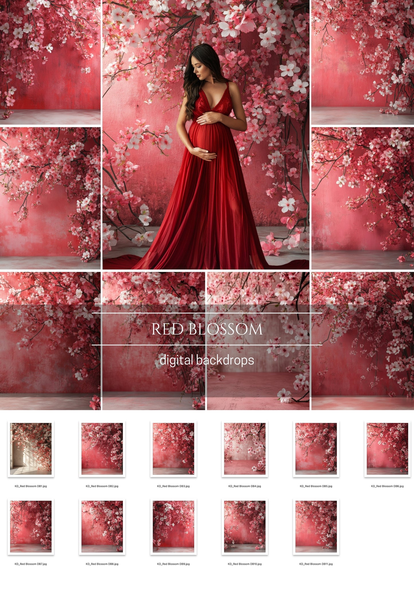 Red Blossom Maternity Digital Backdrops