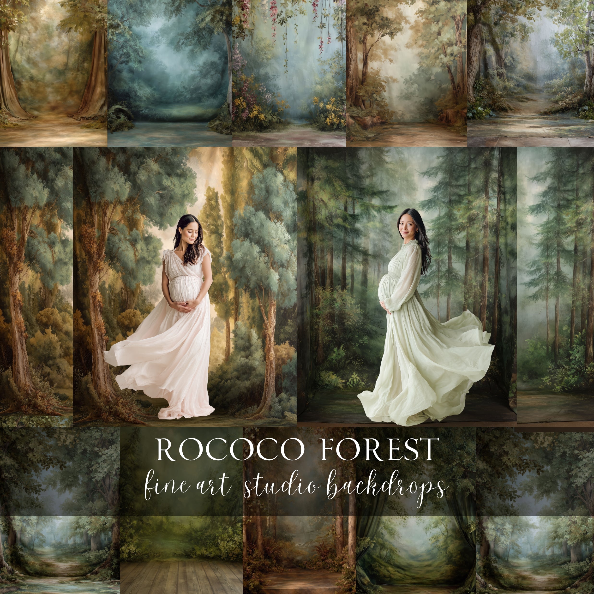 Rococo Forest Floral Digital Backdrops