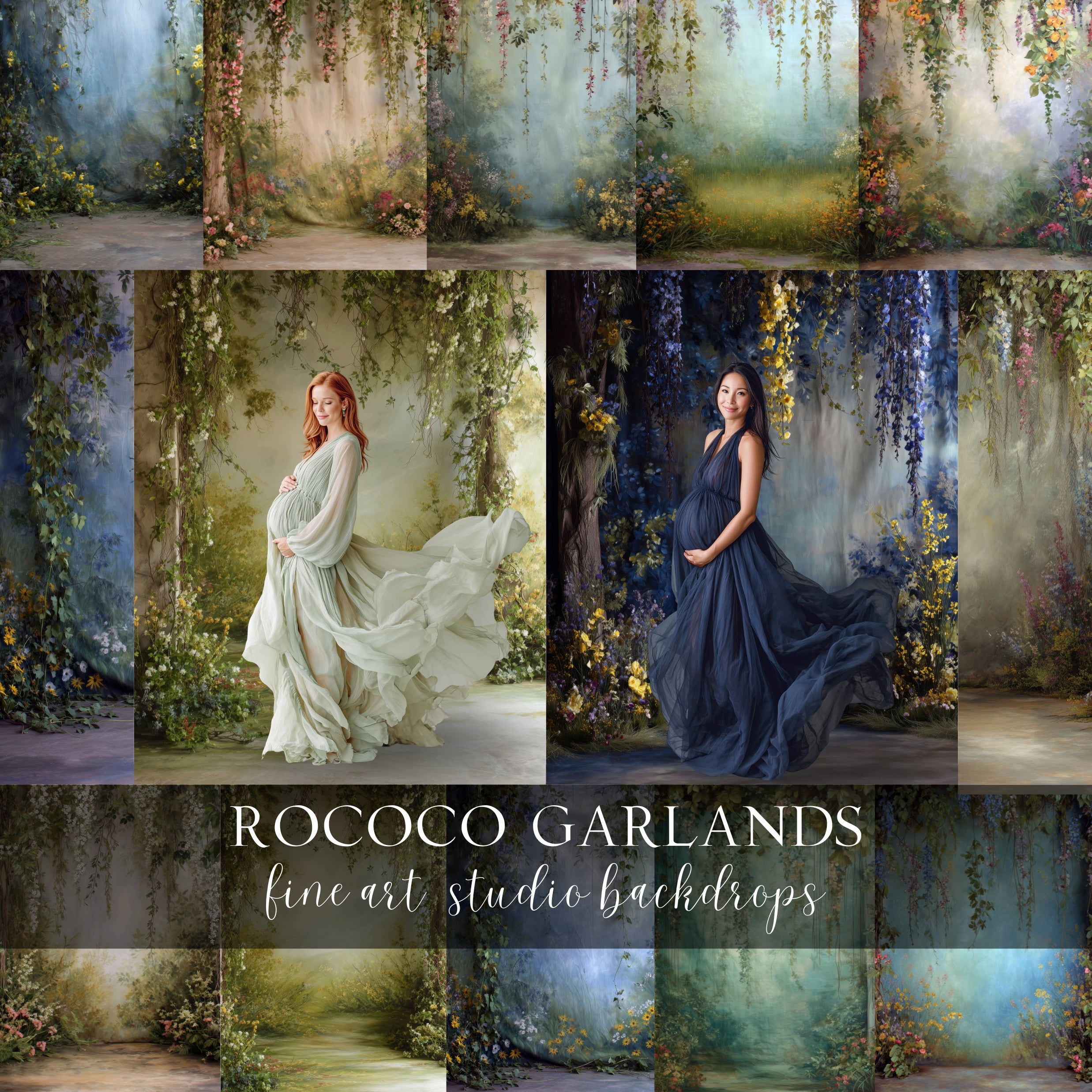 Rococo Garlands Floral Digital Backdrops