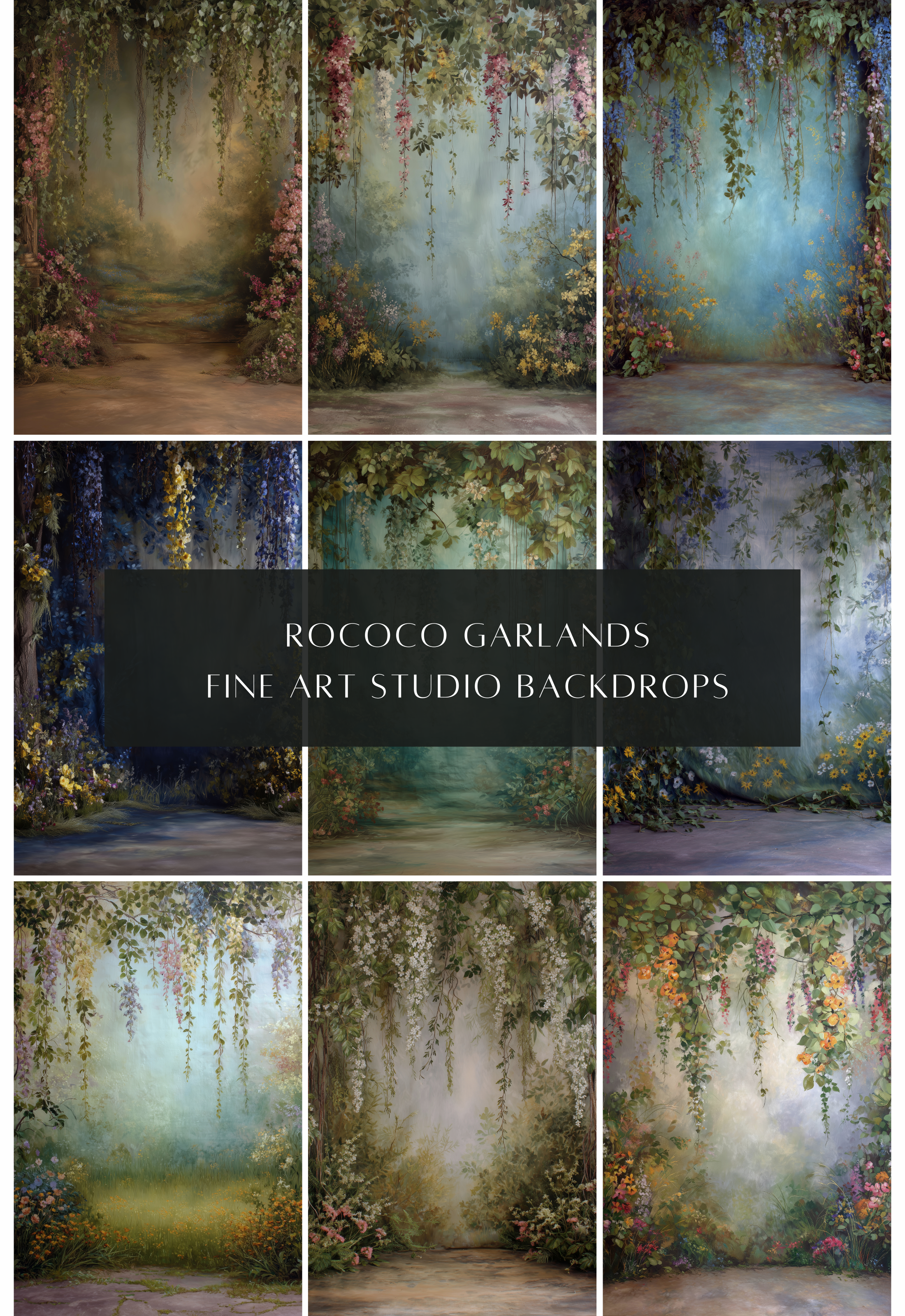 Rococo Garlands Floral Digital Backdrops