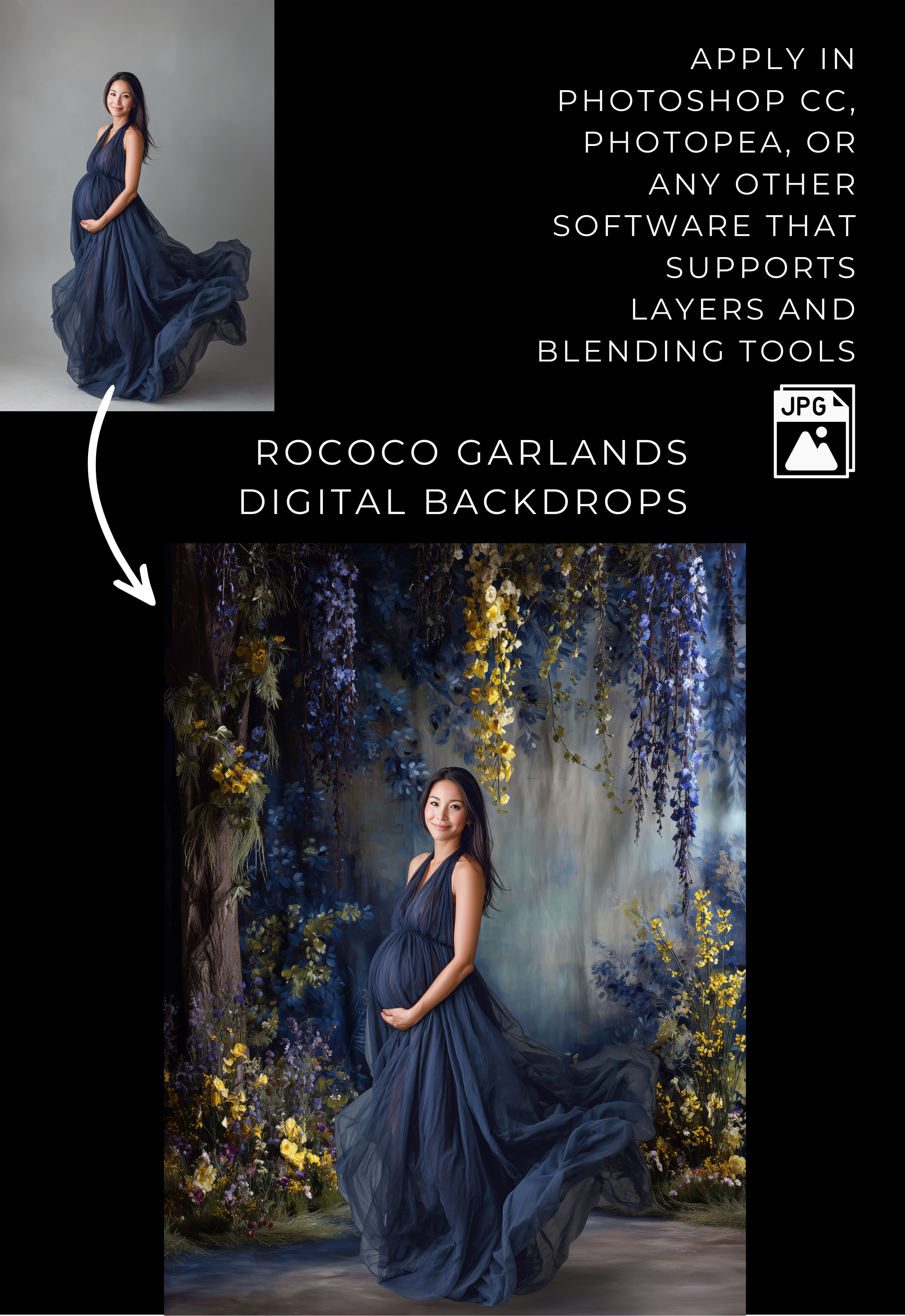 Rococo Garlands Floral Digital Backdrops