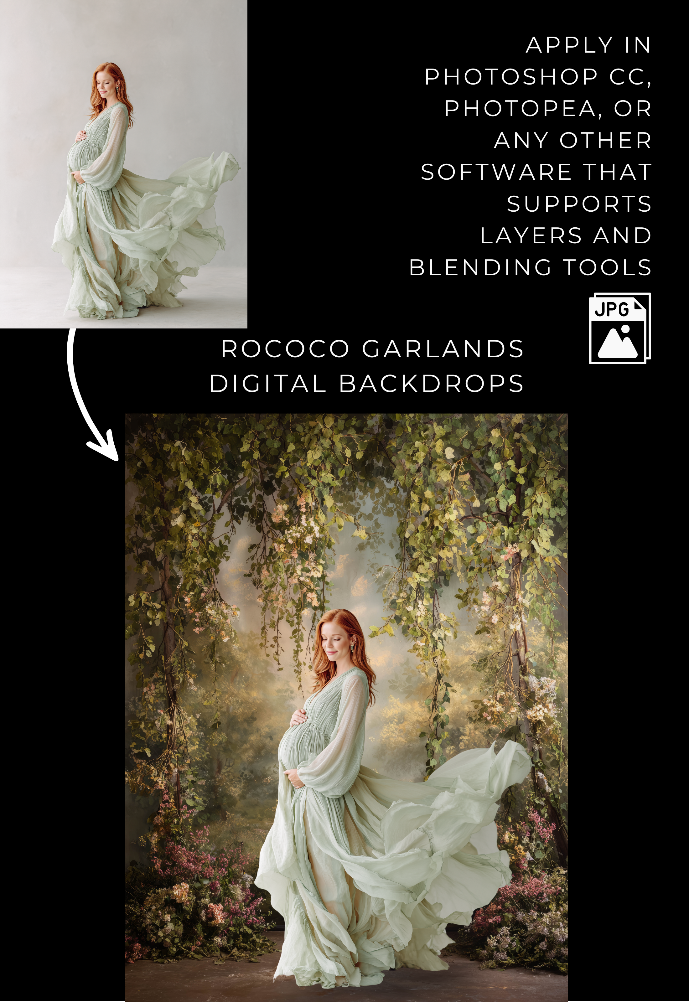 Rococo Garlands Floral Digital Backdrops