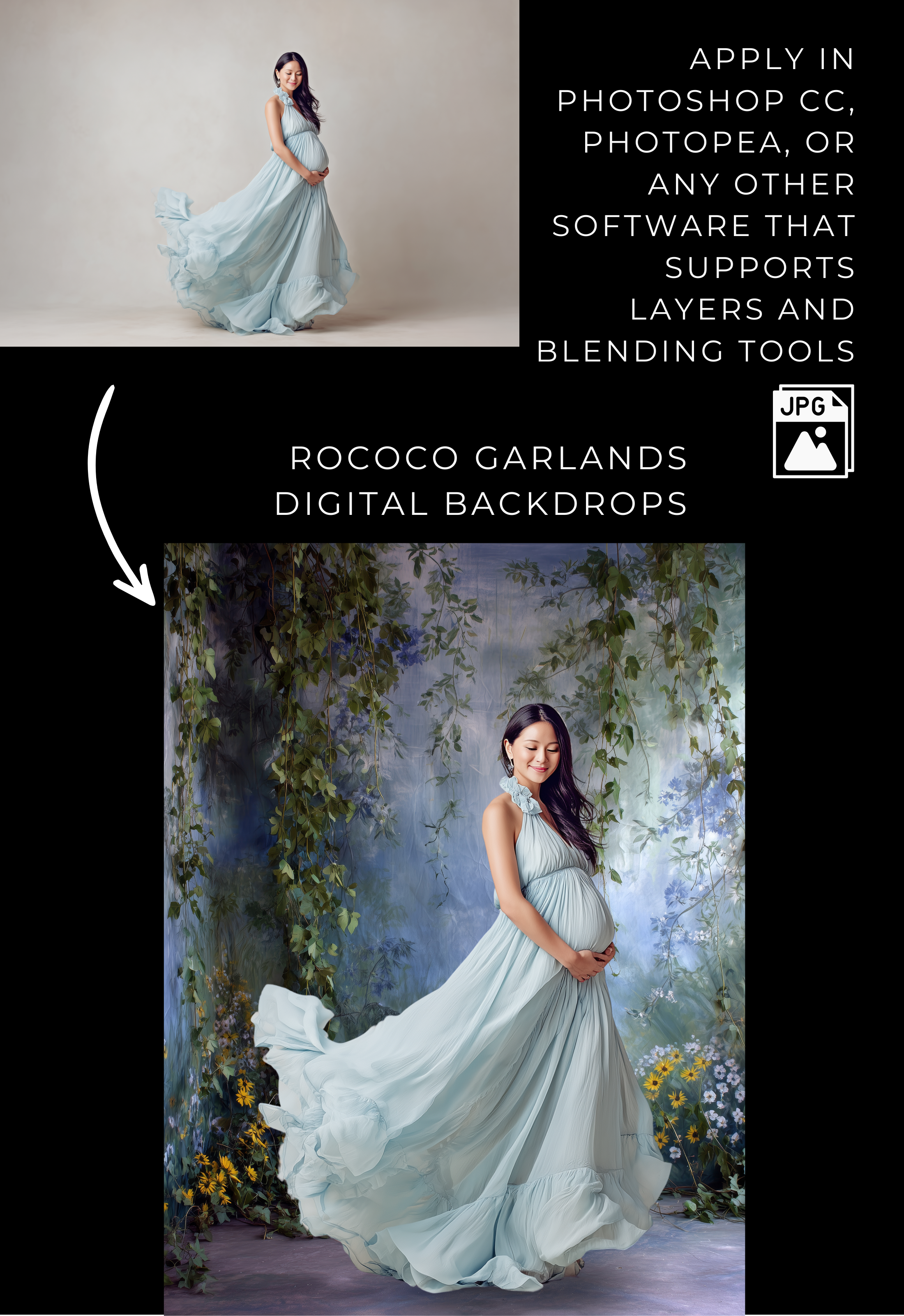 Rococo Garlands Floral Digital Backdrops